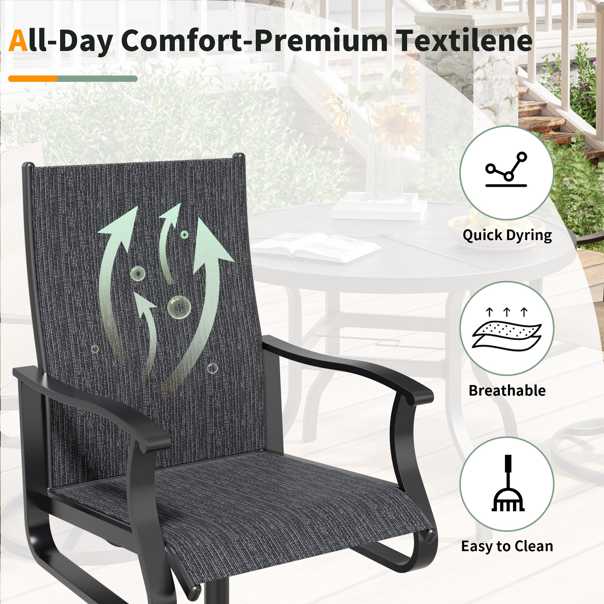 UDPATIO 5 Piece Outdoor Patio Dining Set with 39" Round Table & 4 Outdoor Swivel Rocker Dining Chairs with All Weather Textilene High Back & Metal Frame, Outdoor Table and Chair Set for Lawn, Backyard