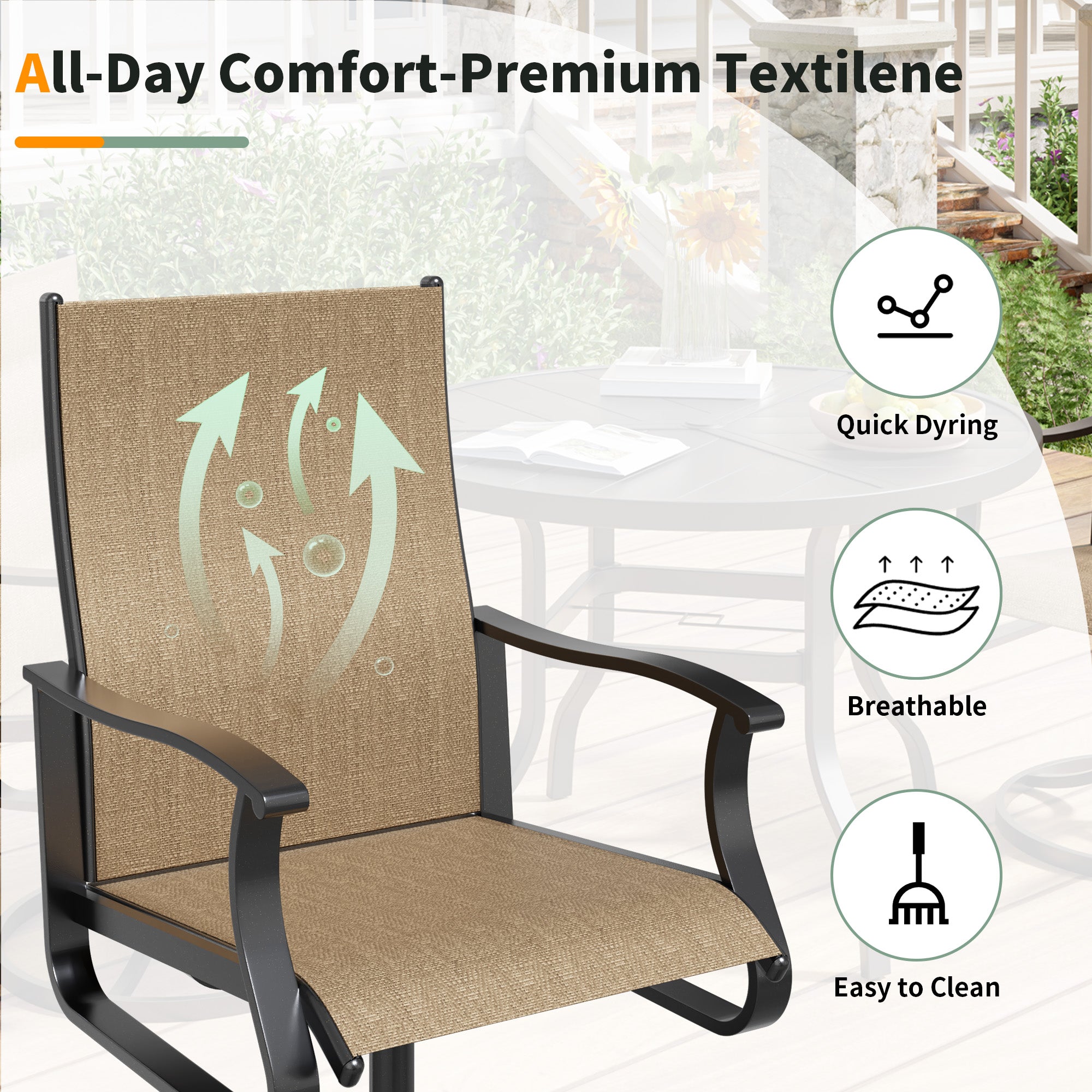 UDPATIO Swivel Patio Chairs Set of 4, Outdoor Swivel Rocker Patio Chairs with High Back, All Weather Textilene & Metal Frame for Backyard, Lawn, Porch, Pooside or Garden, Brown
