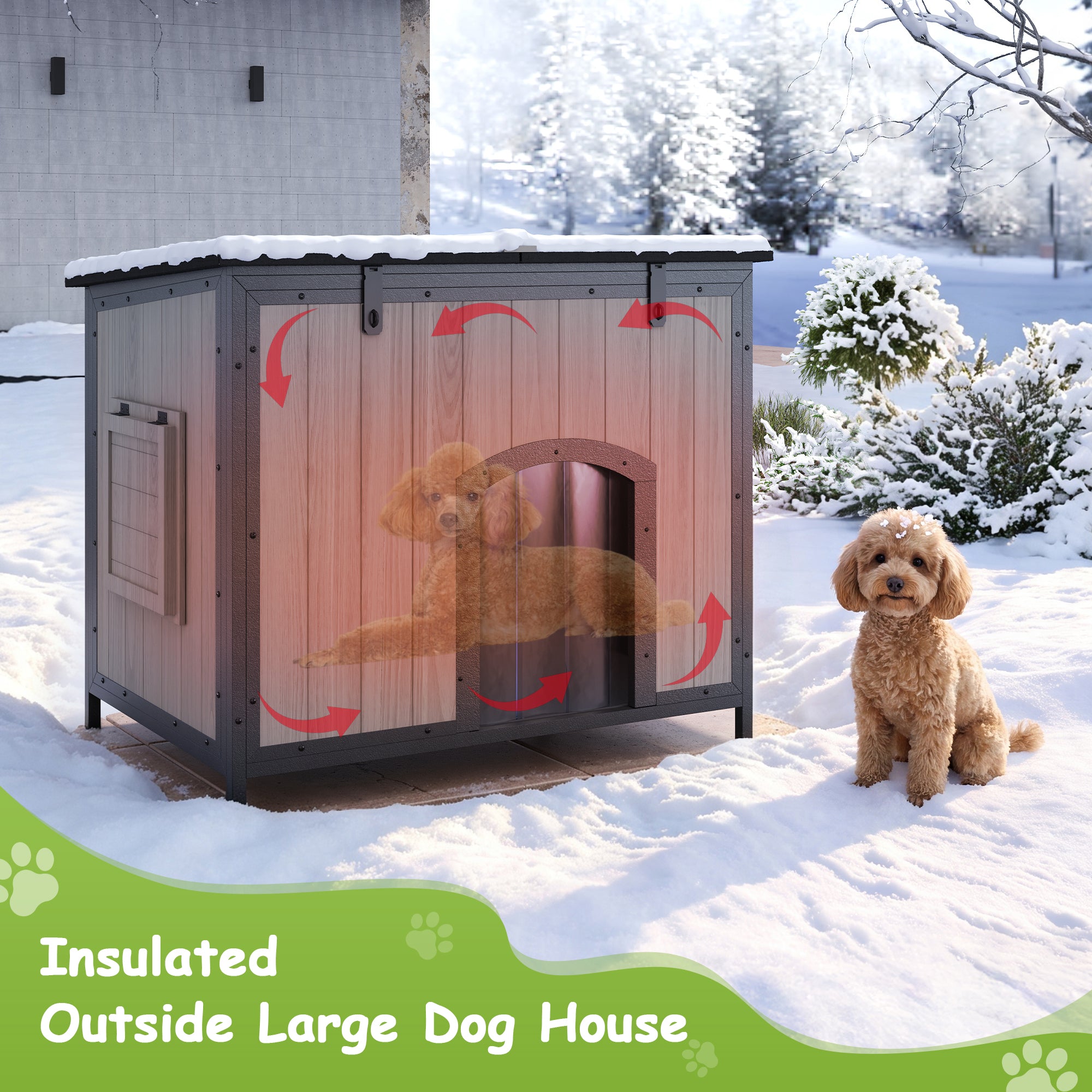 Outdoor Insulated Dog House Weatherproof Dog Kennel Dog Shelter Anti-Chewing Full Iron Frame, Openable Roof for Small to Large Dog Breeds