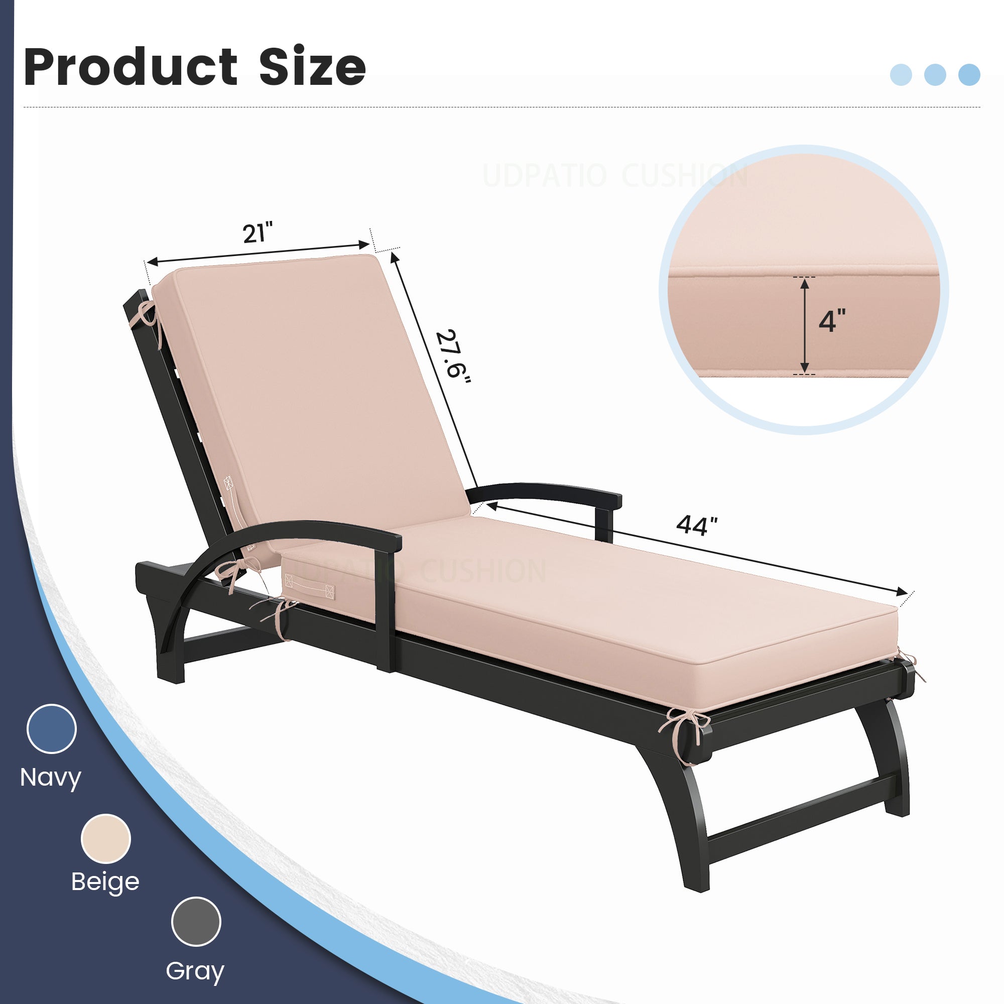 Outdoor Chaise Lounge Cushion Set of 4 , Oversized Thick 4-Inch Foam Cover, Fade-Proof Chair Replacement for Patio, Poolside, Deck Outdoor Furniture - Removable Accessories (Beige, 72"x21"x4")