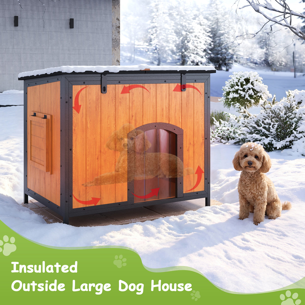 Outdoor Insulated Dog House Weatherproof Dog Kennel Dog Shelter Anti-Chewing Full Iron Frame, Openable Roof for Small to Large Dog Breeds