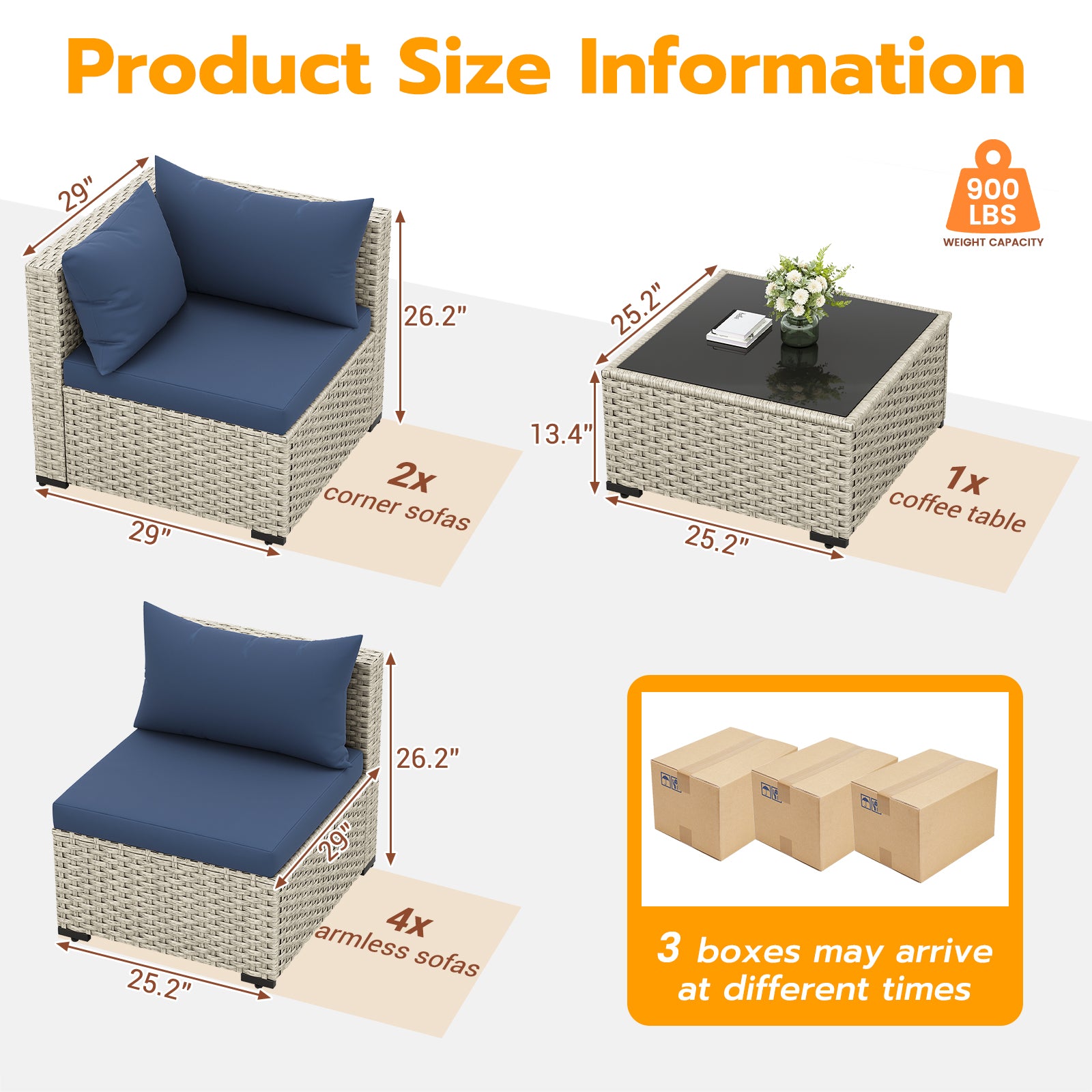 UDPATIO Outdoor Patio Furniture Set, 7-Piece PE Wicker Sectional Sofa with Tea Table, Outdoor Conversation Set for Patio, Garden, Backyard Blue