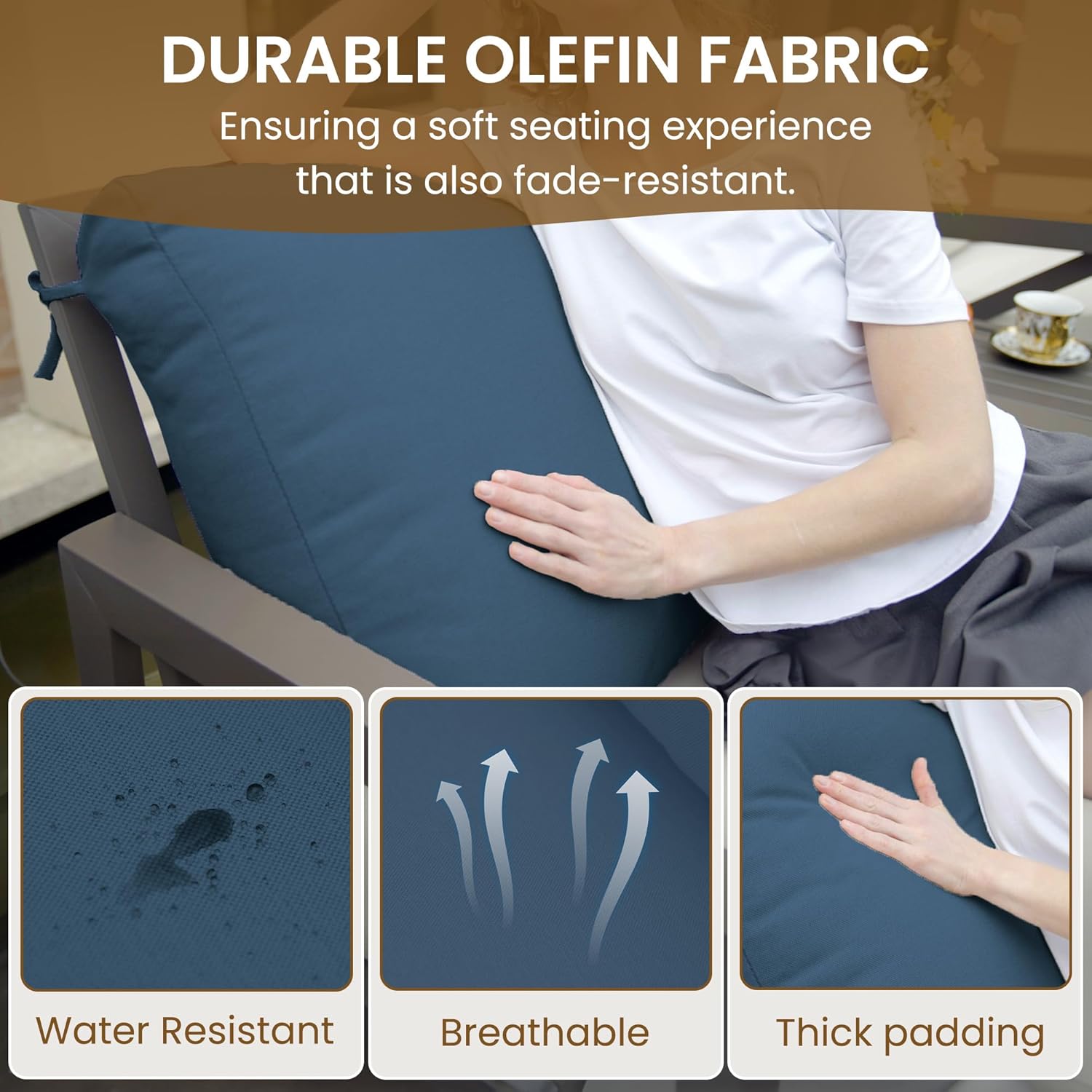 UDPATIO Rocking Chair Outdoor Set 2 with Coffee Table, 3 Piece Metal Rocking Bistro Set with 6.5" Water-Resistant Cushions, Oversized, 350lbs Heavy-Duty, for Porch, Patio, Balcony