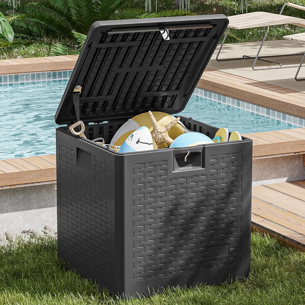 UDPATIO Deck Box, Outdoor Storage Box Lockable Storage Container Outside Box (Black)