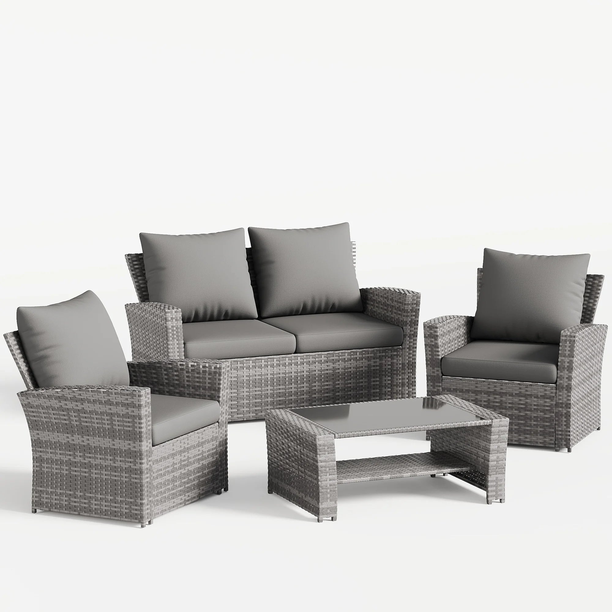 UDPATIO 4 Piece Outdoor Sectional Conversation Sets, Wicker Patio Furniture Set with Gray PE Rattan Patio Sofa Set for Balcony, Porch, Backyard, Gray