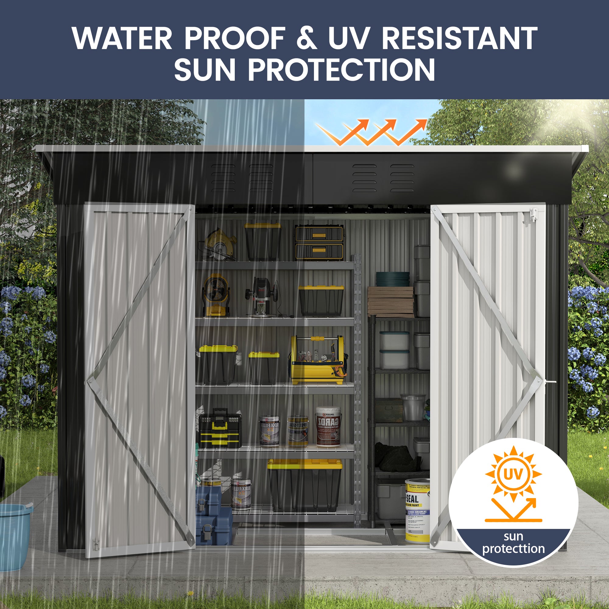 UDPATIO Sheds & Outdoor Storage , 8X4 FT Metal Steel Garage Storage with Sloping Roof & Lockable Door for Bicycle, Tool in Patio Lawn, Garden, Backyard, Grey