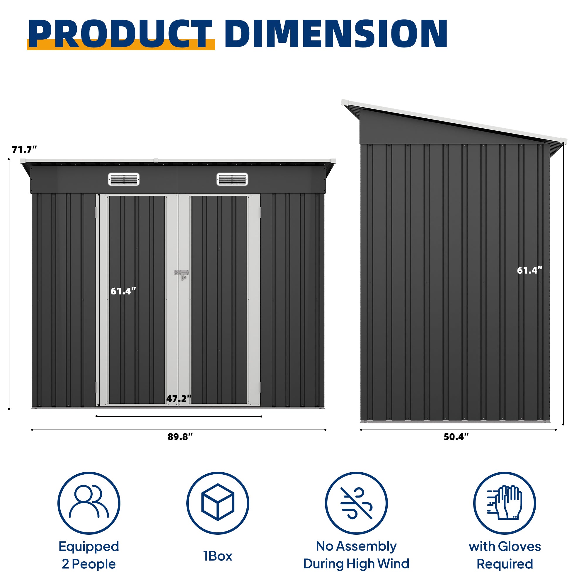 UDPATIO Storage Shed with Floor, 8X4 FT Metal Sheds & Outdoor Storage with Sloping Roof & Lockable Door for Bicycle, Tool in Patio Lawn, Garden, Backyard, Grey