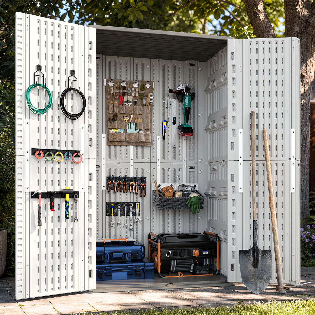 UDPATIO 67 Cu.Ft Vertical Outdoor Storage Shed, HDPE Resin Sheds,White