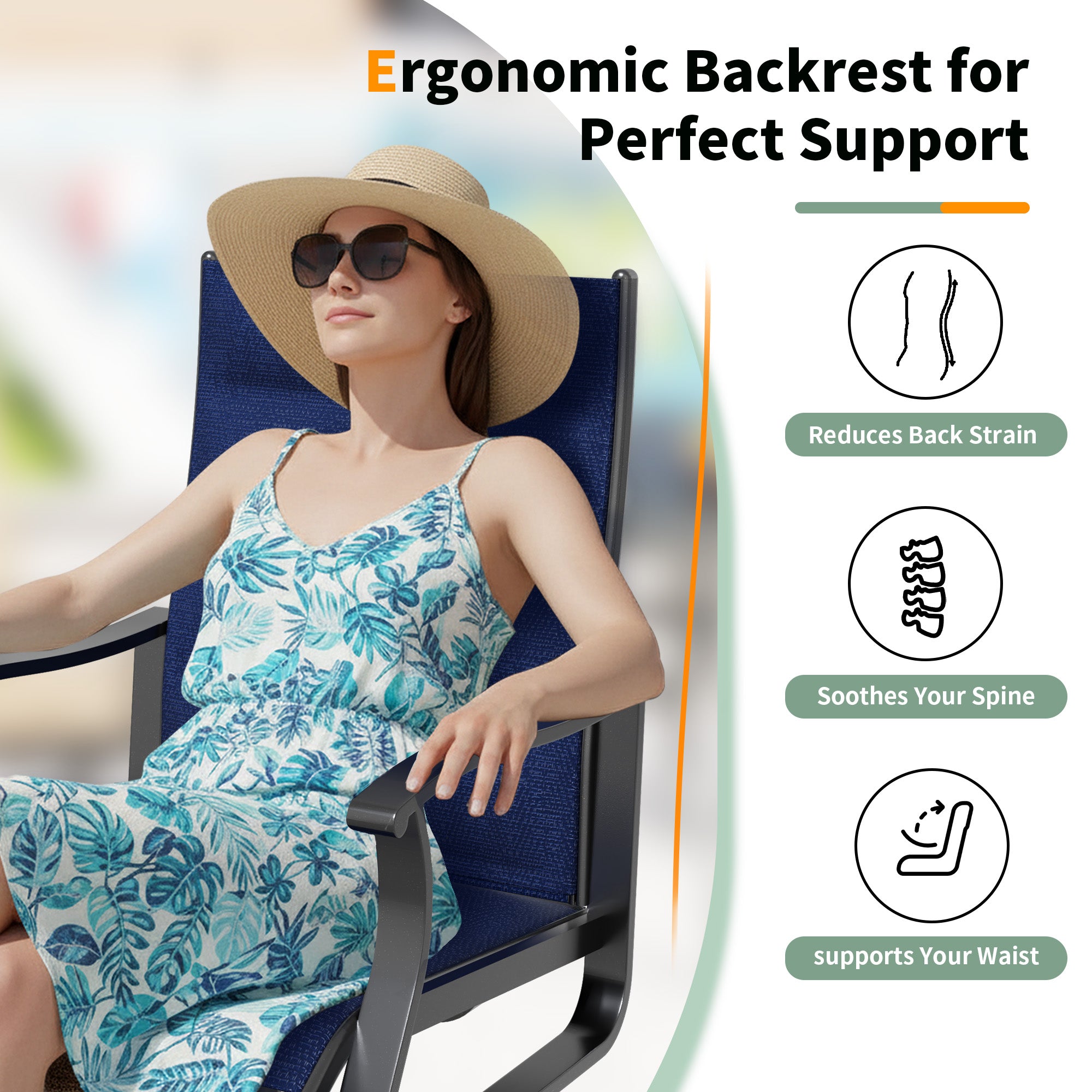 UDPATIO Swivel Patio Chairs Set of 4, Outdoor Swivel Rocker Patio Chairs with High Back, All Weather Textilene & Metal Frame for Backyard, Lawn, Porch, Pooside or Garden, Navy Blue - Padded