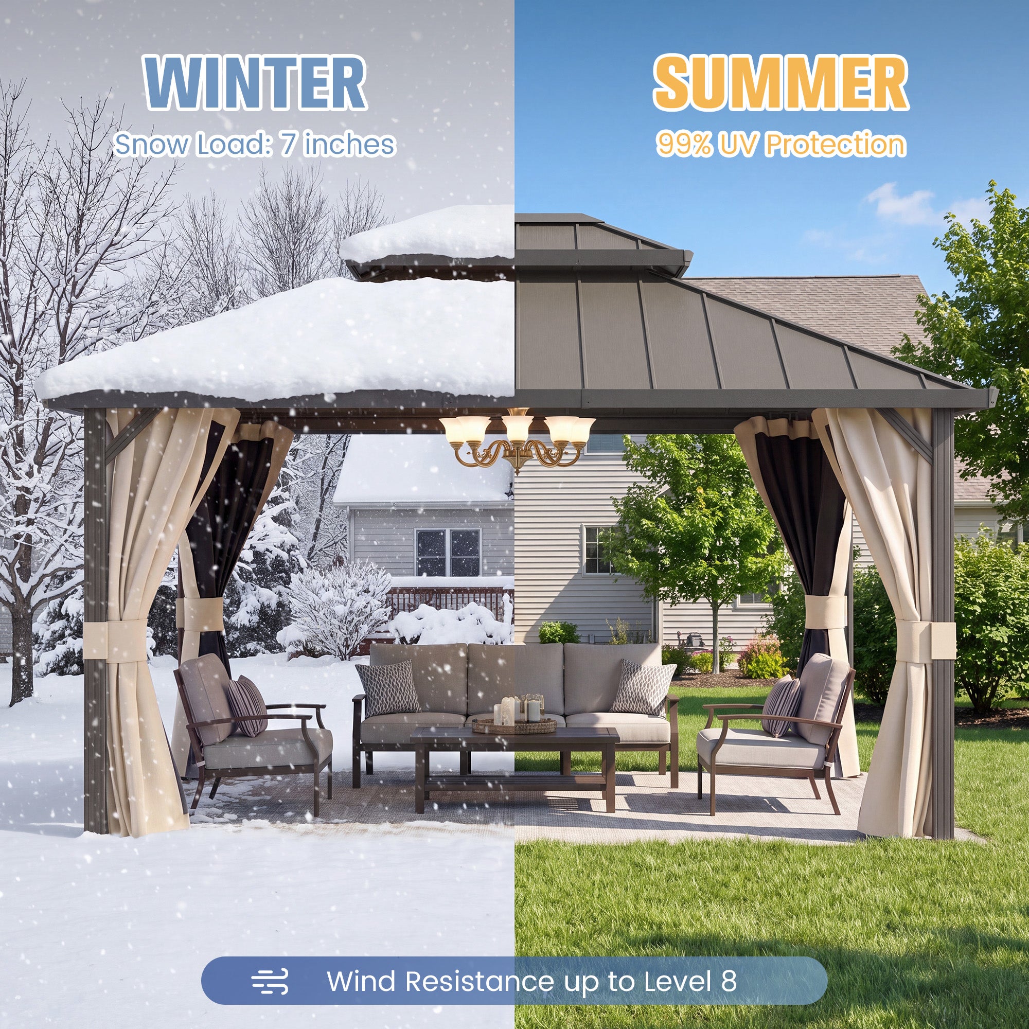 DPATIO 12'x16' Hardtop Aluminum Outdoor Gazebo with Double Roof, Beige