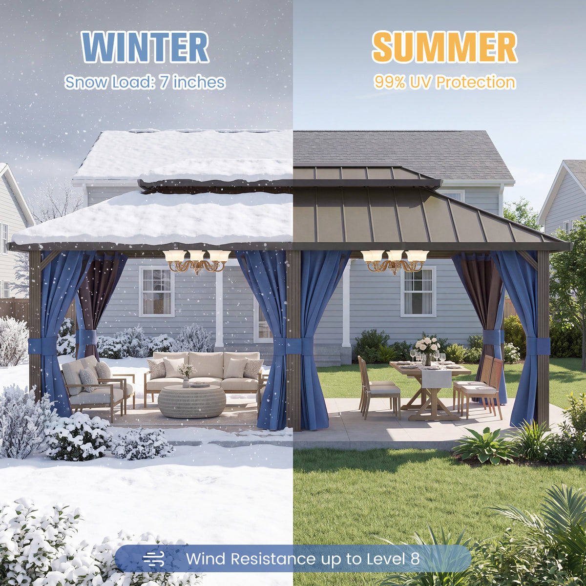 DPATIO 12'x20' Hardtop Aluminum Outdoor Gazebo with Double Roof, Navy Blue