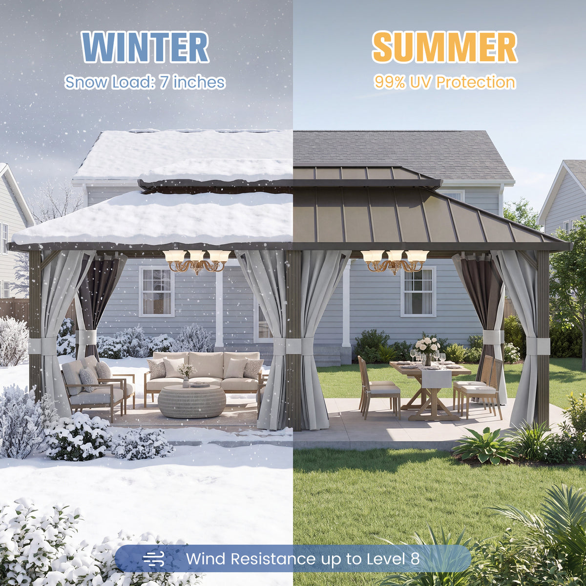 DPATIO 12'x20' Hardtop Aluminum Outdoor Gazebo with Double Roof, Gray