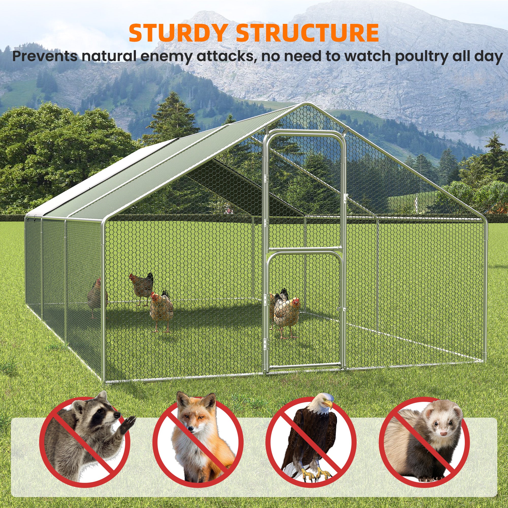 UDPATIO Large Metal Chicken Coop Walk in– Heavy Duty Outdoor Poultry Run with Protective Cover for Chickens, Ducks, or Rabbits | Predator-Proof & Weather-Resistant,18*10*6 FT