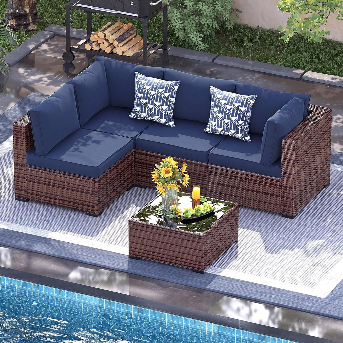 UDPATIO Patio Furniture Set Modular Outdoor Sectional Sofa,Blue