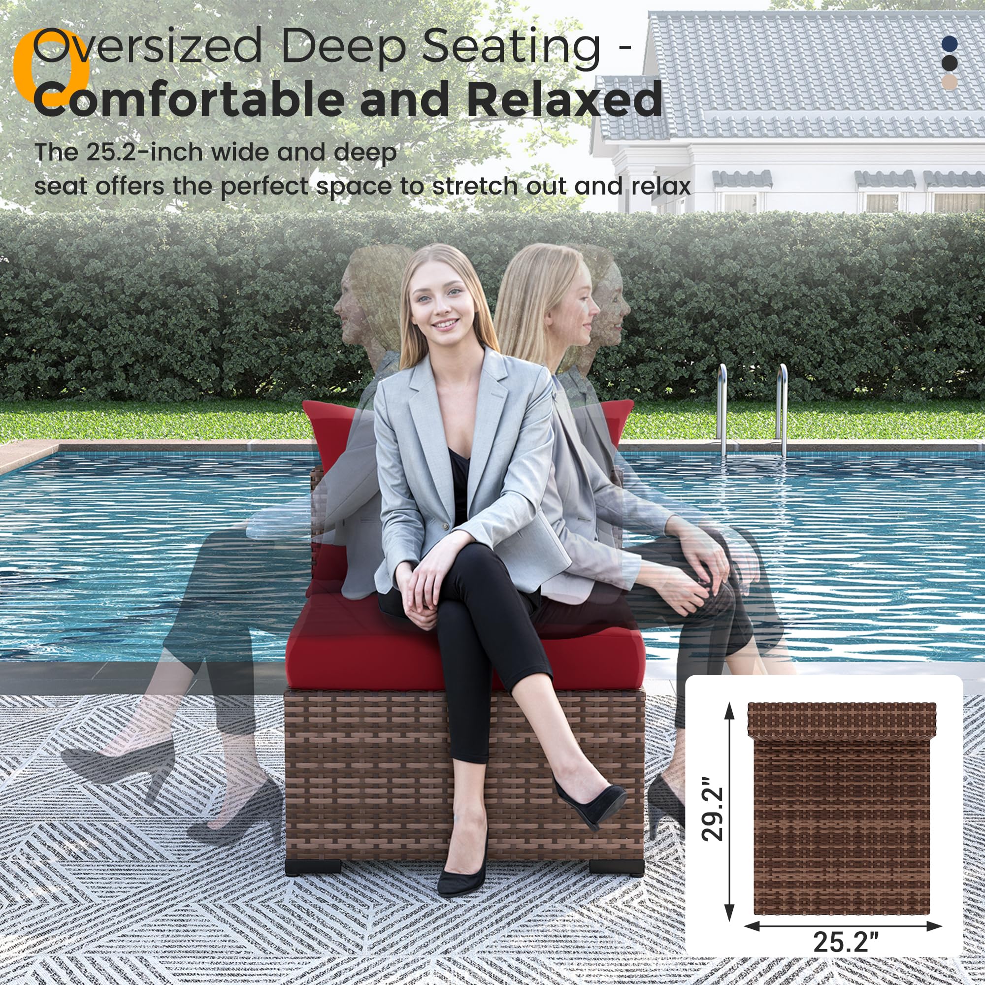 UDPATIO Patio Furniture Set, 7 Piece Outdoor Sectional Sofas with Wicker Coffee Table, Outdoor Patio Conversation Set for Garden, Backyard Wine