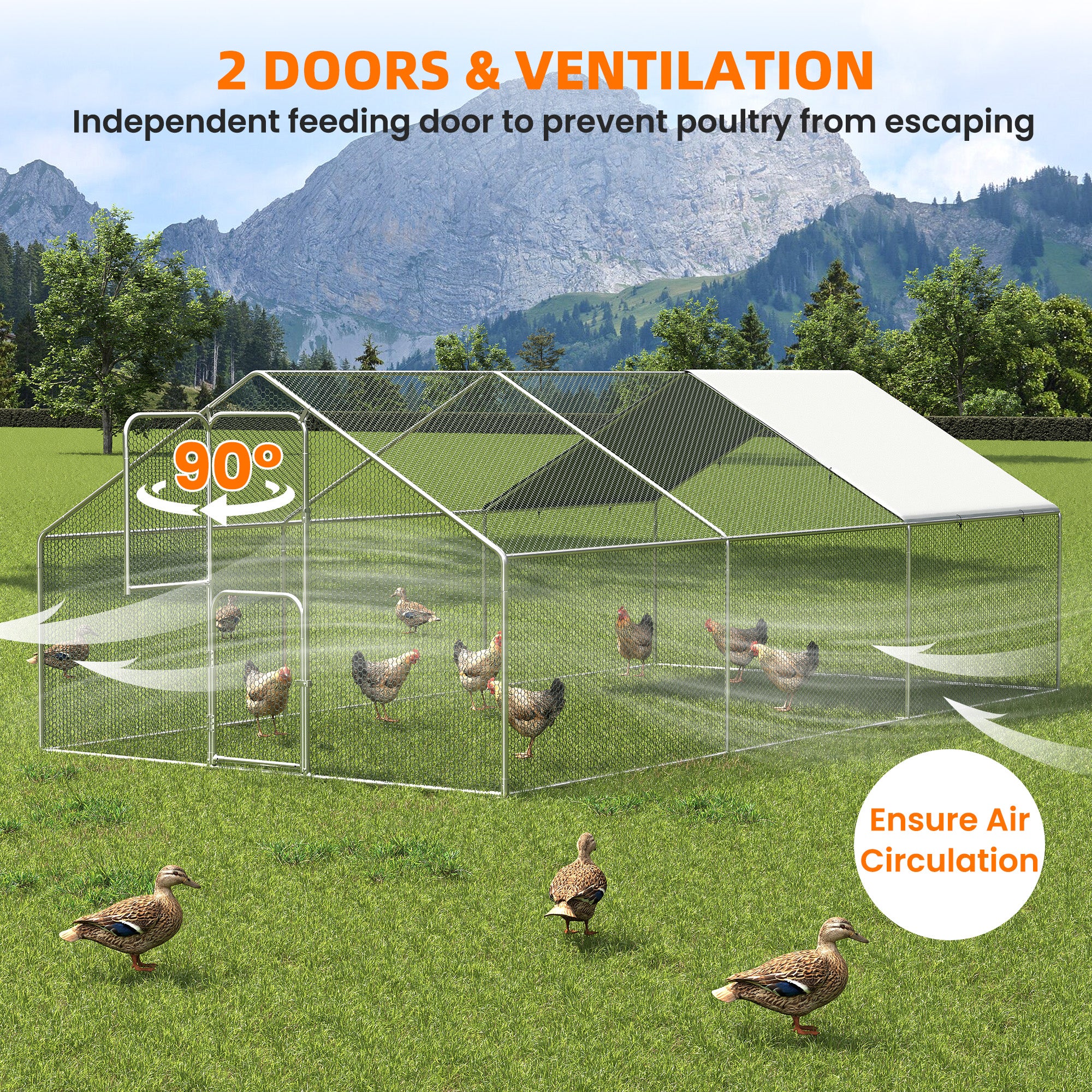 UDPATIO Large Metal Chicken Coop Walk in– Heavy Duty Outdoor Poultry Run with Protective Cover for Chickens, Ducks, or Rabbits | Predator-Proof & Weather-Resistant,18*10*6 FT