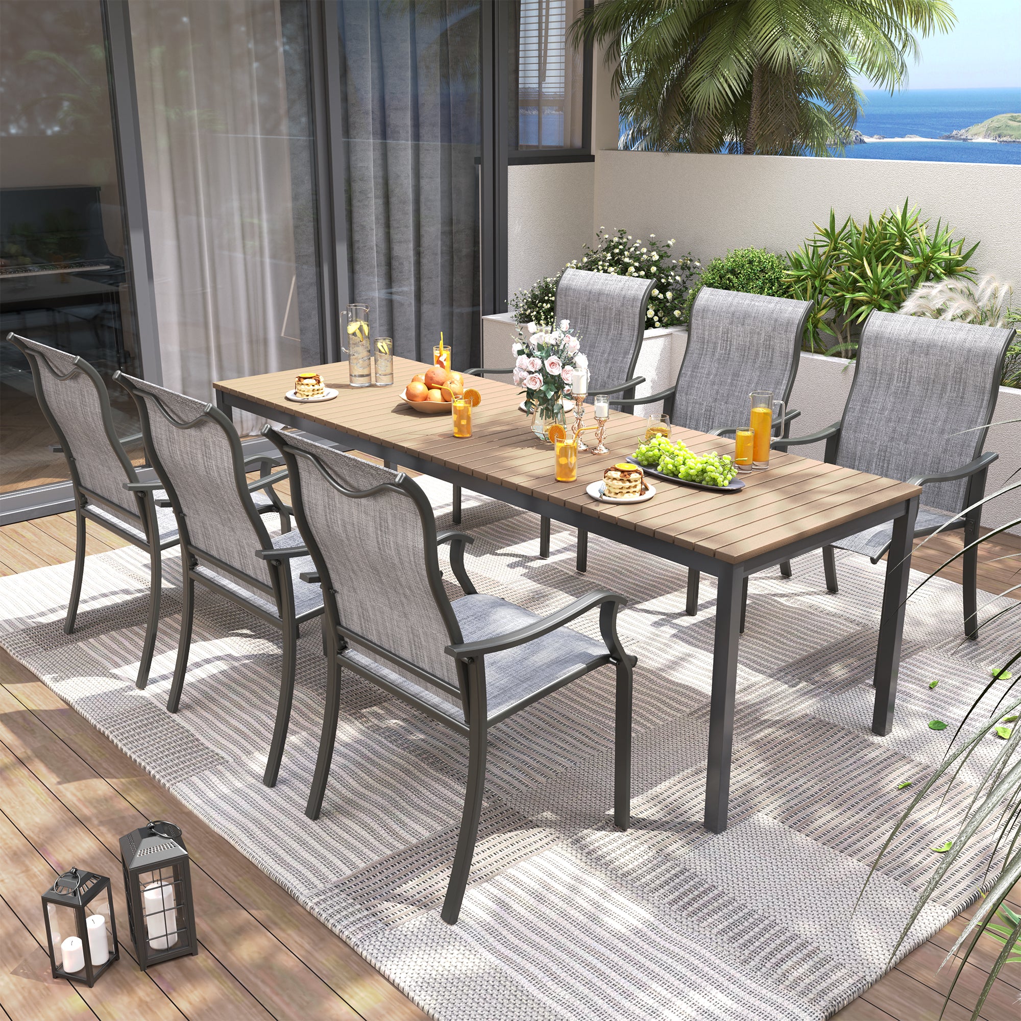 UDPATIO Outdoor Dining Chairs Set of 4, High Back Wide Seat Patio Furniture Chairs with All Weather Breathable Textilene, for Lawn Garden Backyard, Grey White