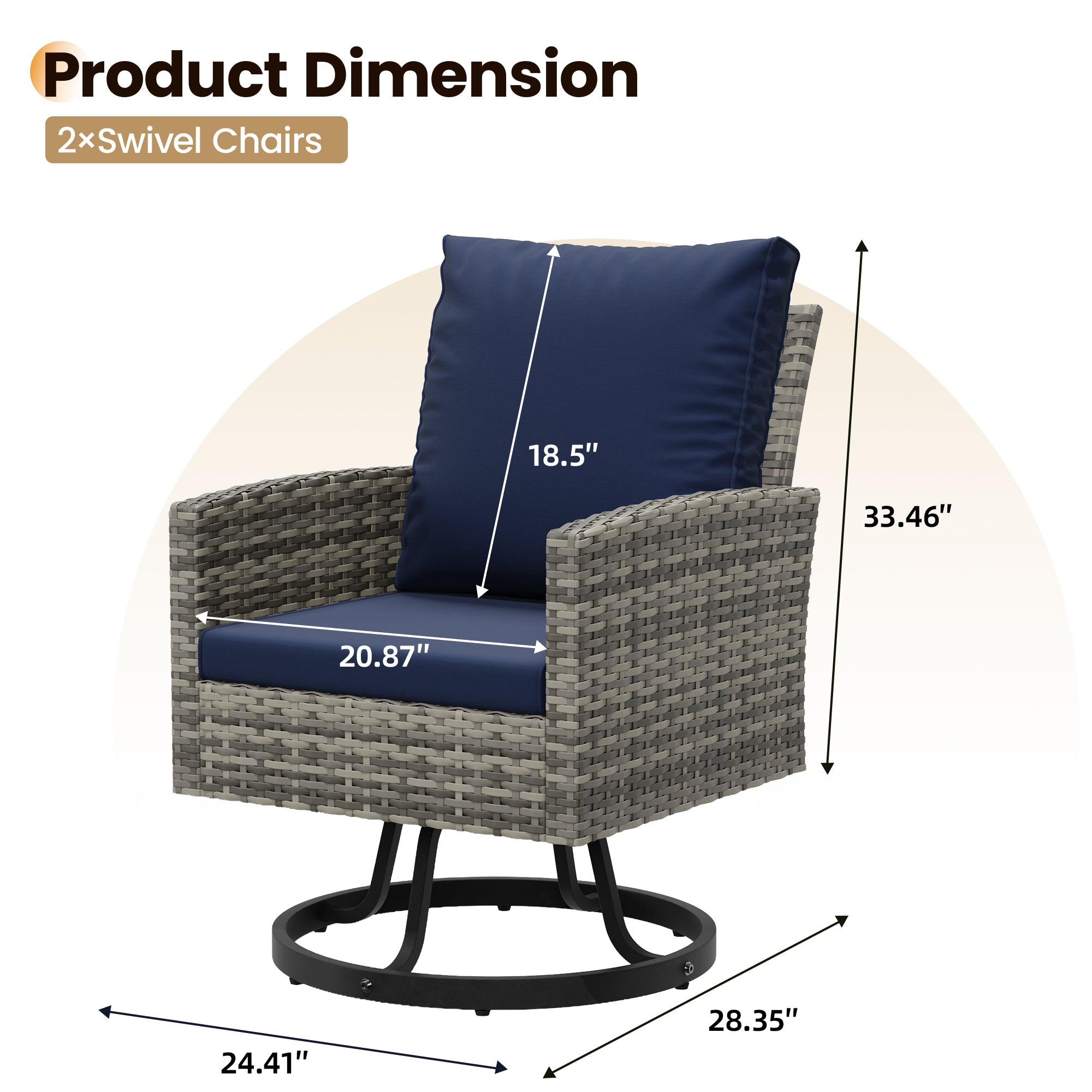 UDPATIO Patio Chairs Set of 4,Navy Blue Outdoor Swivel Chairs with Cushions