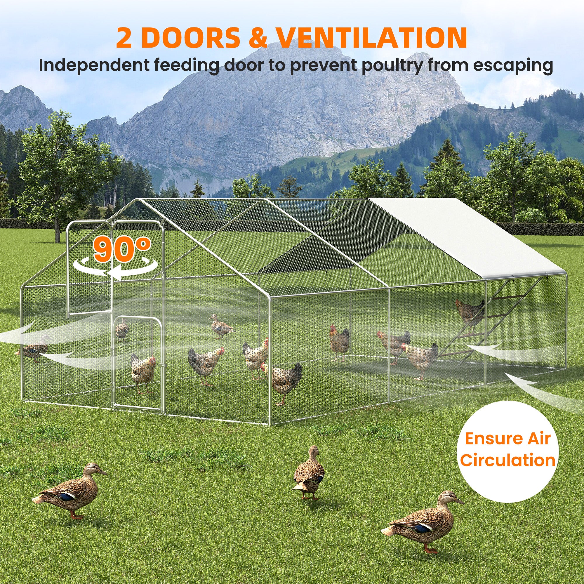 UPDATIO Large Metal Chicken Coop Walk In with Roosting Perch — Heavy-Duty Outdoor Poultry Pen with Protective Cover, Predator-Proof & Weather-Resistant for 25-35 Chickens,18*10*6 FT
