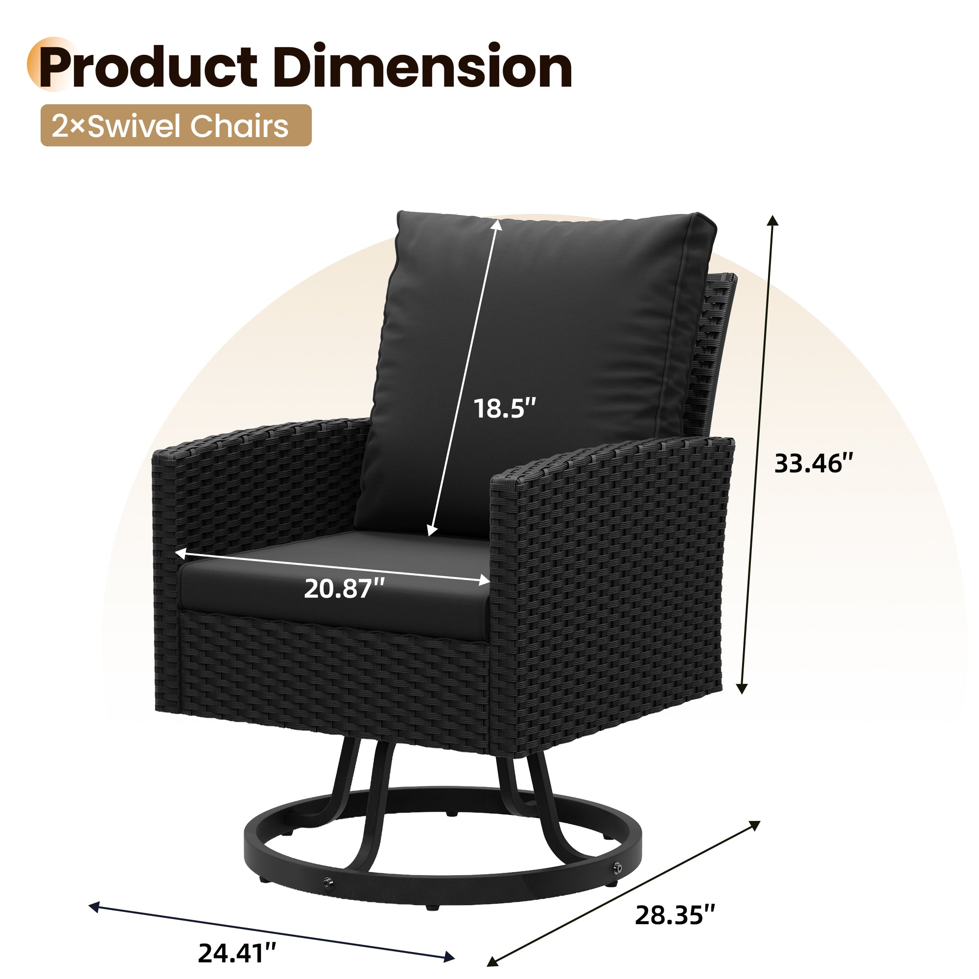 UDPATIO Patio Chairs Set of 4,Black Outdoor Swivel Chairs with Cushions