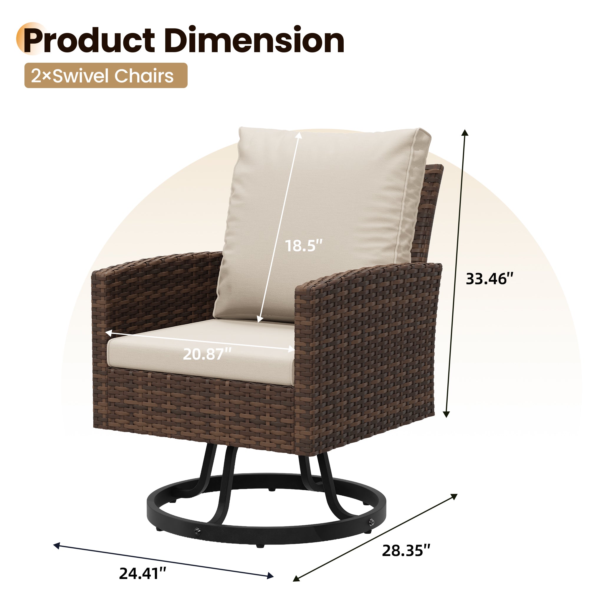 UDPATIO Patio Chairs Set of 4,Khaki Outdoor Swivel Chairs with Cushions