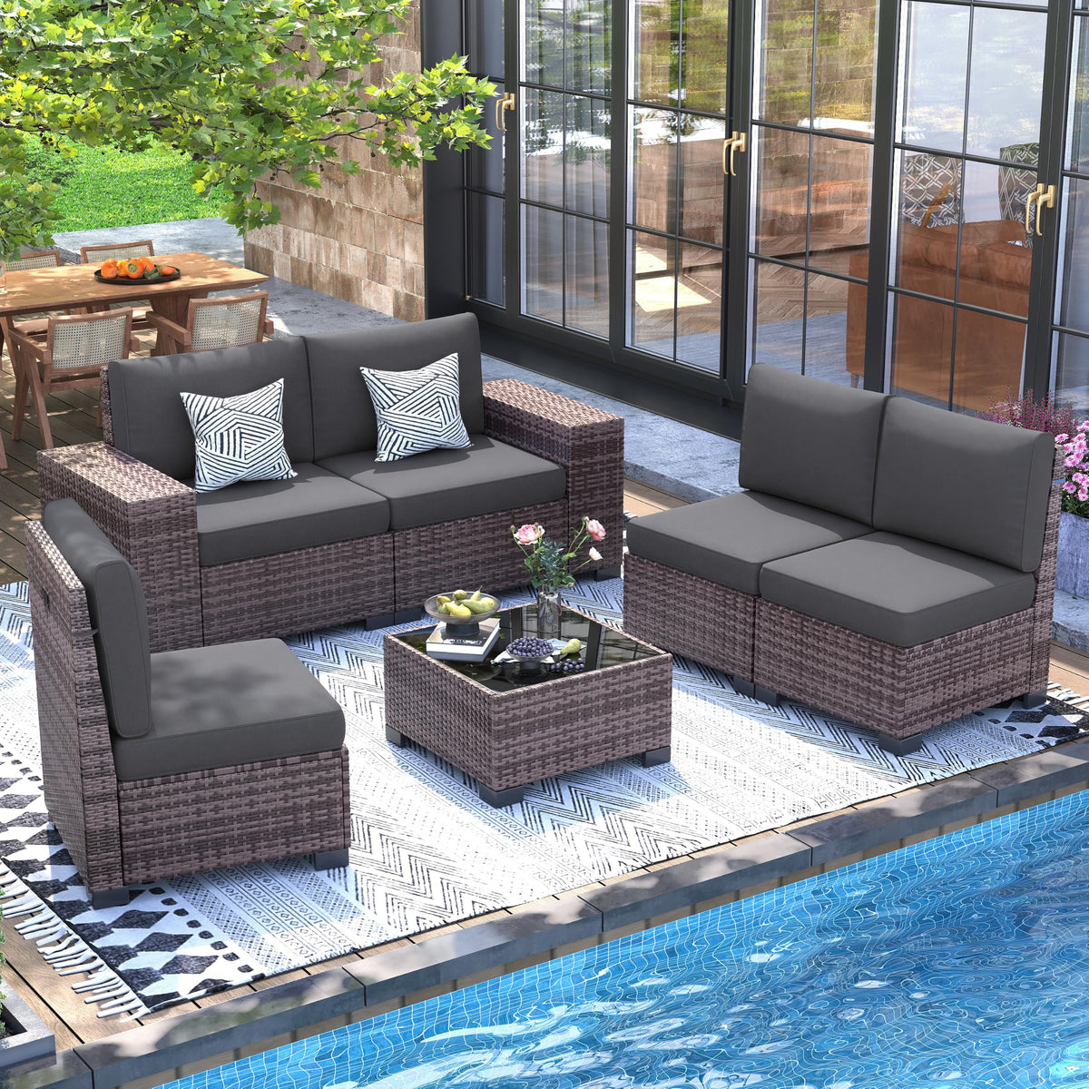 UDPATIO Outdoor Patio Furniture Set, Wicker Sectional Sofa, 8" Wide Armrest