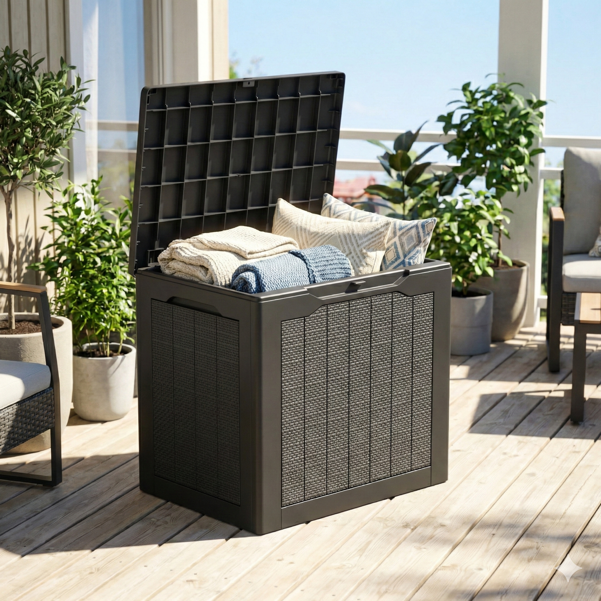 30 Gallon Deck Box, Outdoor Storage Box Lockable Waterproof Resin, Indoor Outdoor Storage Container for Patio Cushions, Garden Tools, Pool Accessories, Package Delivery Boxes for outside