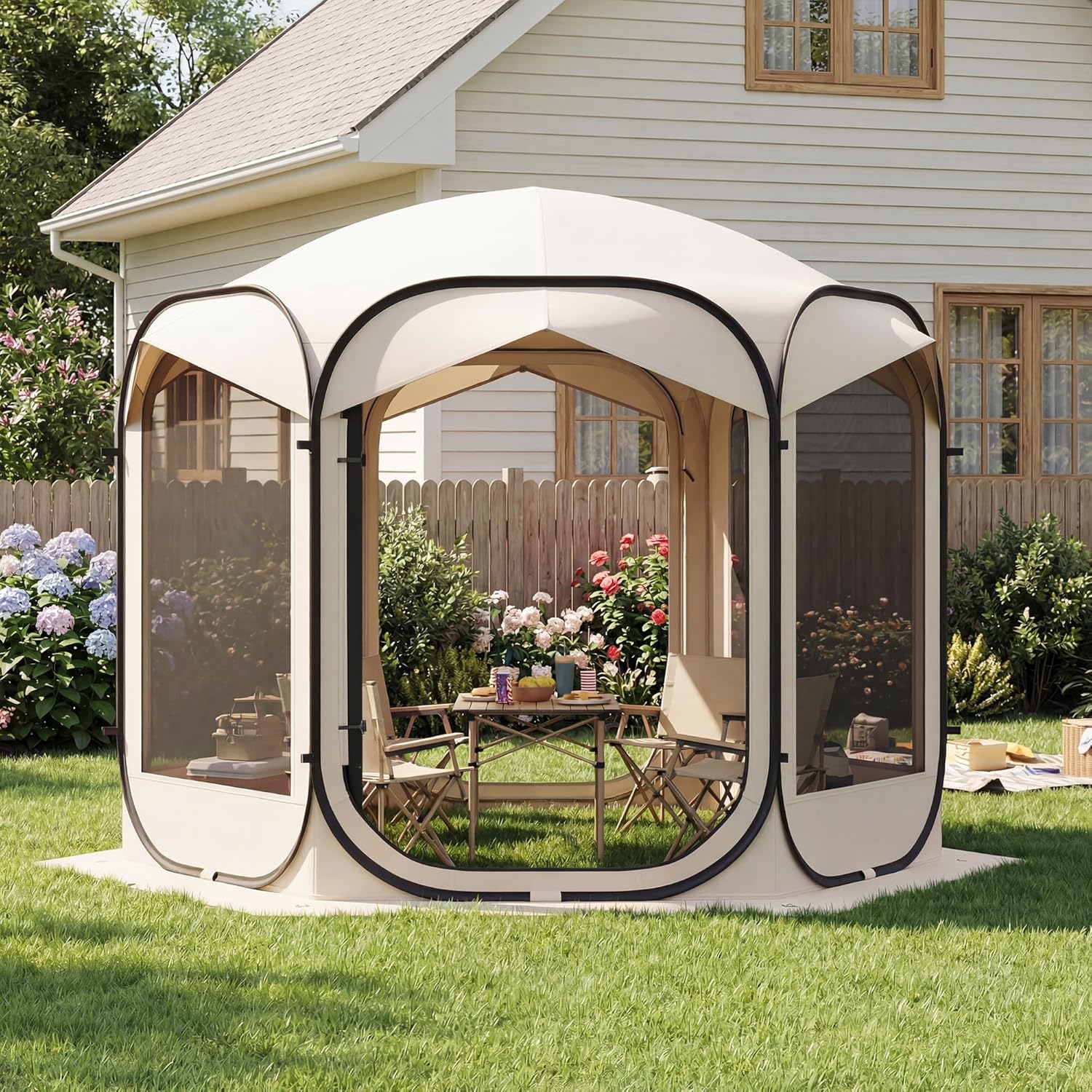 Pop Up Screen House Tent 10x10 FT Portable Instant Screen Canopy Tent with Carry Bag Waterproof UV Protection Outdoor Gazebo for Patio Backyard 