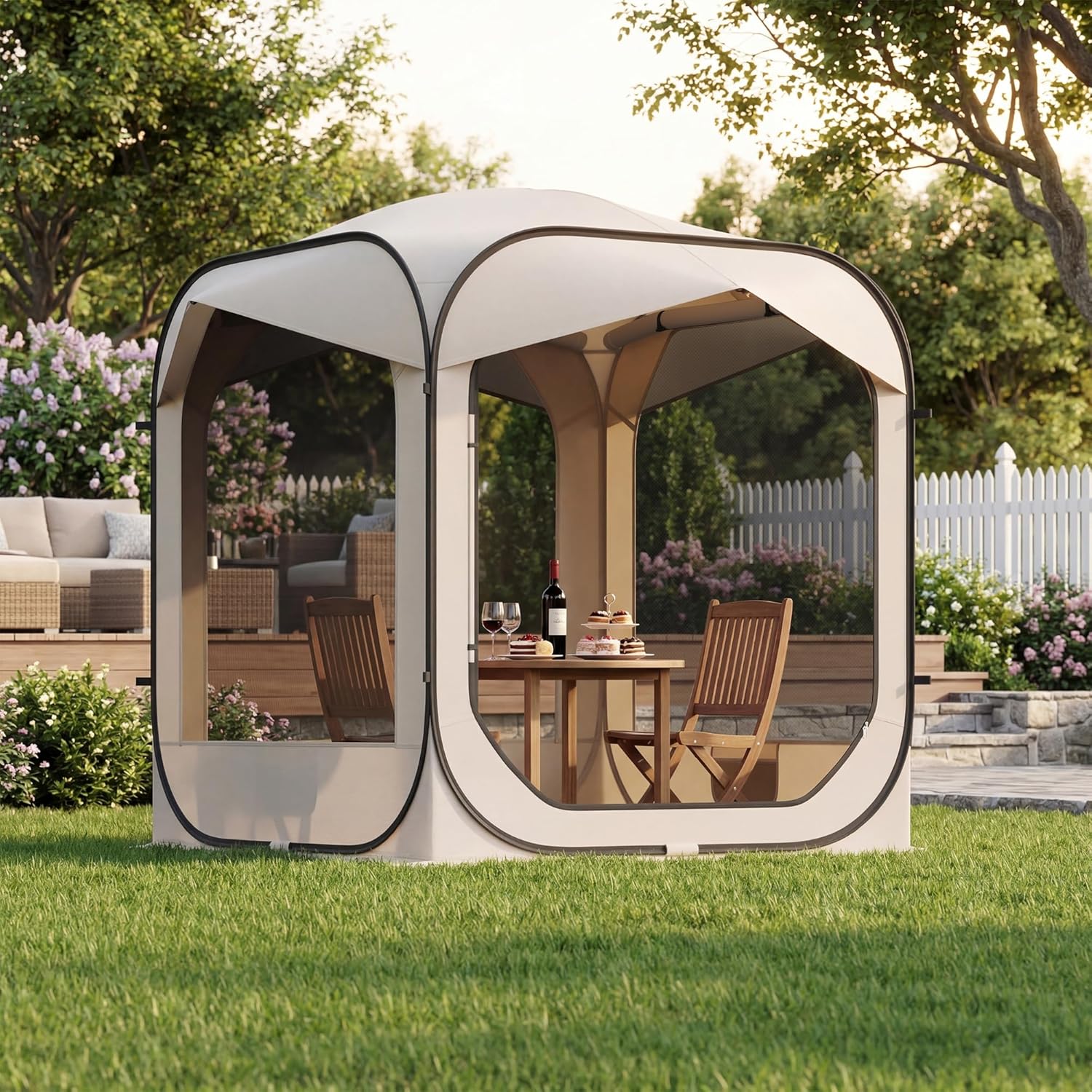 Pop Up Screen House Tent 6x6 FT Portable Instant Screen Canopy Tent with Carry Bag Waterproof UV Protection Outdoor Gazebo for Patio Backyard Camping Deck Beach
