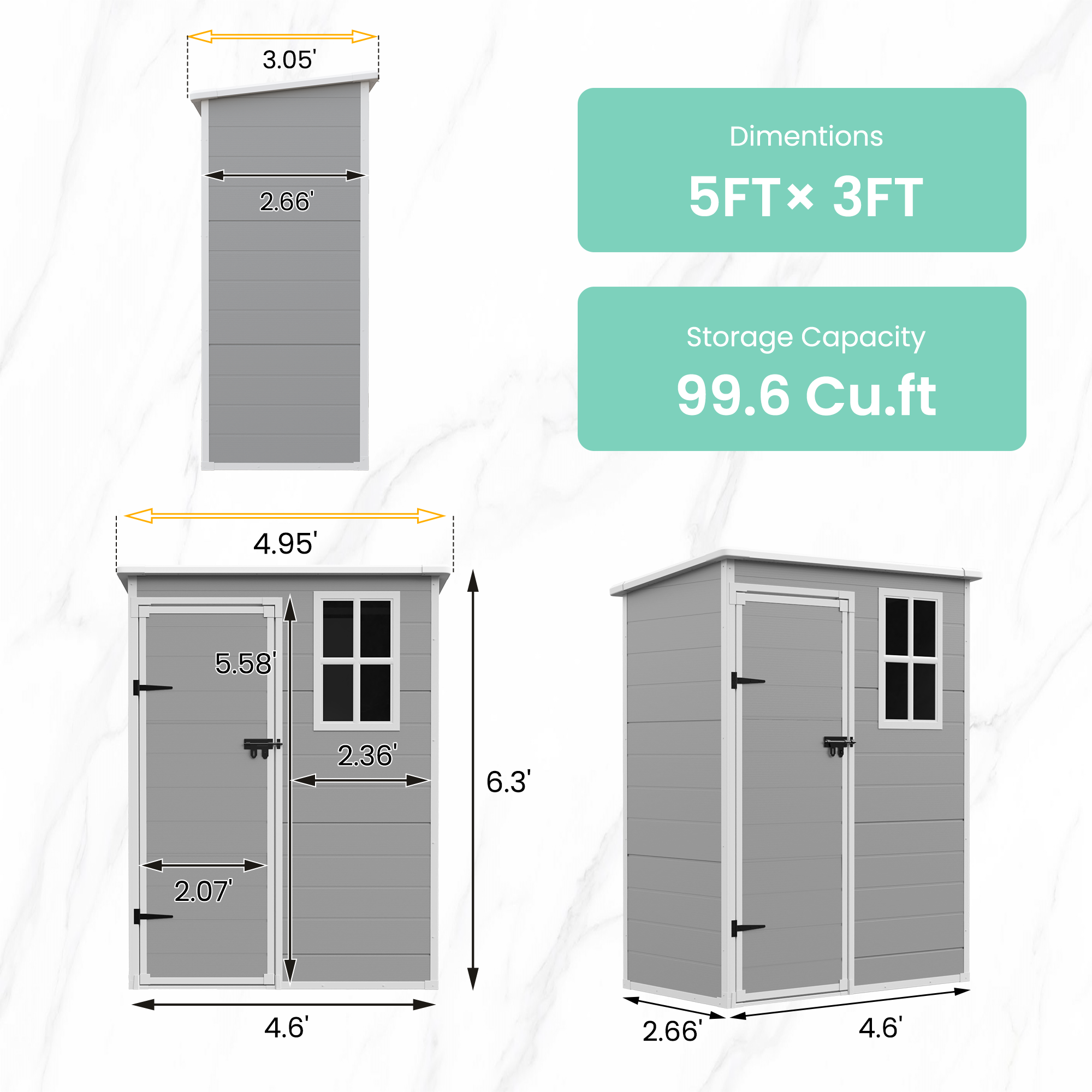 UDPATIO Outdoor Storage Shed 5x3 FT, Plastic Garden Shed for Bike, Garbage Can, Tool, Outside Sheds & Outdoor Resin Shed with Lockable Door for Backyard, Patio, Lawn, Dark Grey