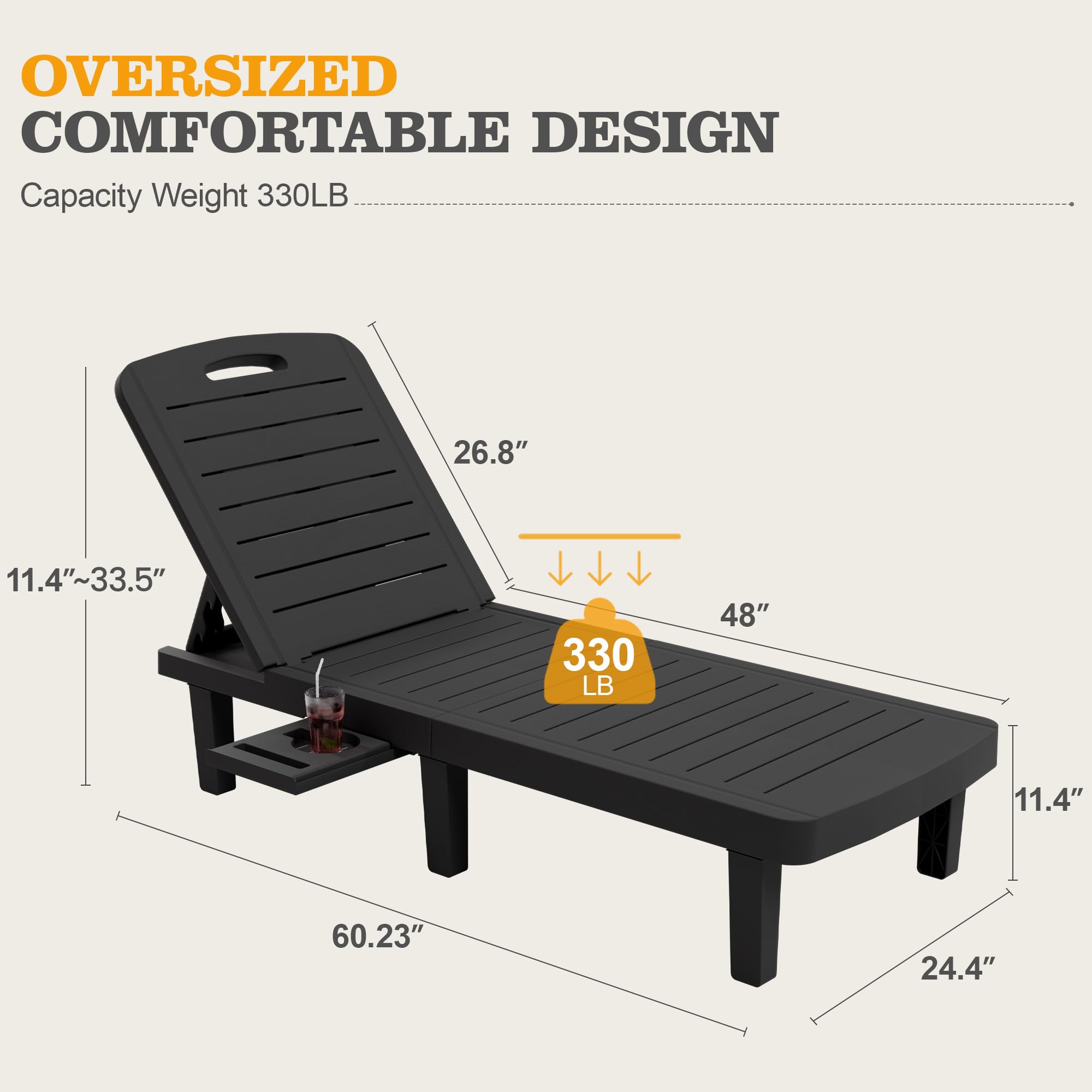 Oversized Outdoor Chairse Lounge Chair, 5-Level Adjustment Backrest