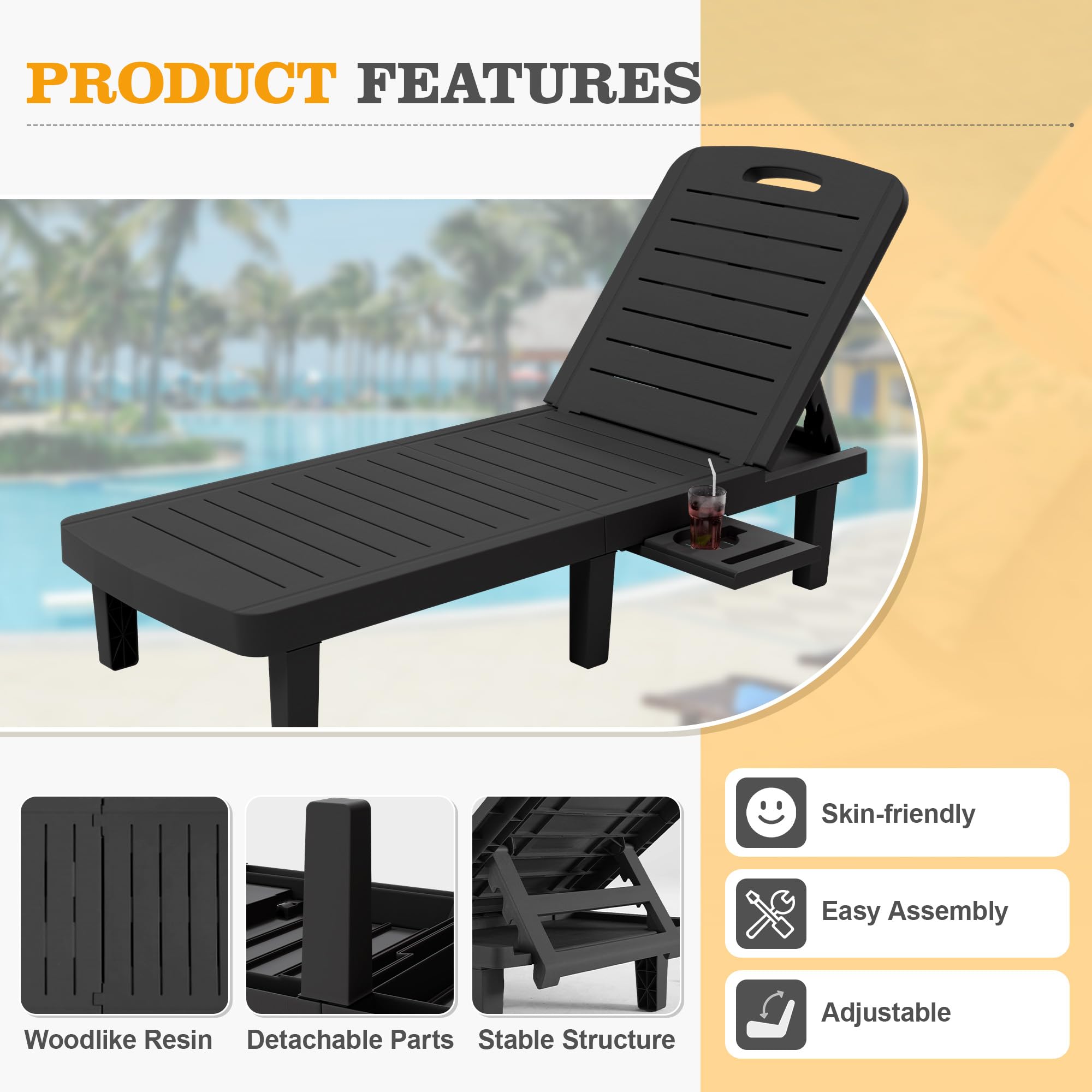 Oversized Outdoor Chairse Lounge Chair, 5-Level Adjustment Backrest