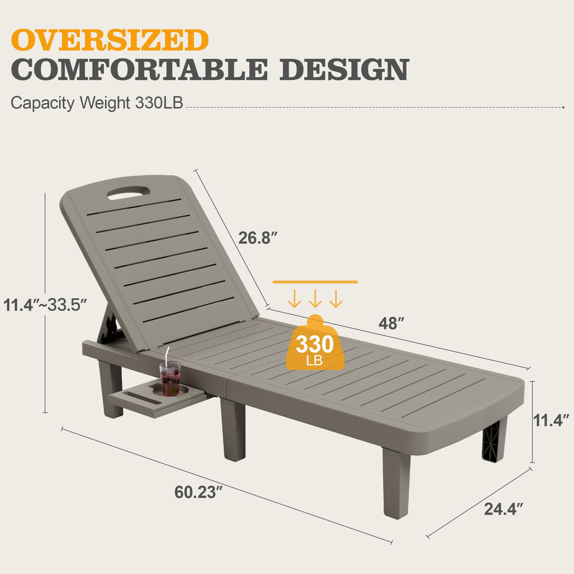 Oversized Outdoor Chairse Lounge Chair, 5-Level Adjustment Backrest