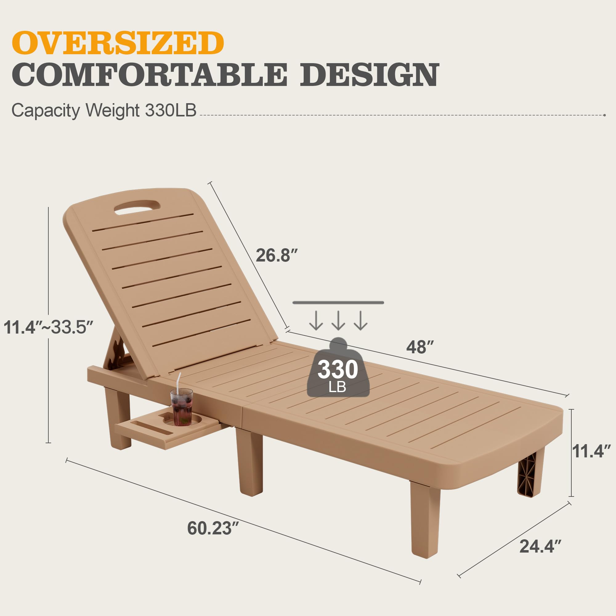 Oversized Outdoor Chairse Lounge Chair, 5-Level Adjustment Backrest
