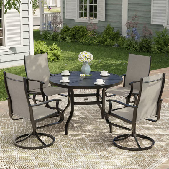 UDPATIO 5-Piece Outdoor Swivel Bistro Set, 360° Swivel Patio Chairs with 39" Round Metal Table with Umbrella Hole, All Weather Dining Set for Backyard Balcony, Beige