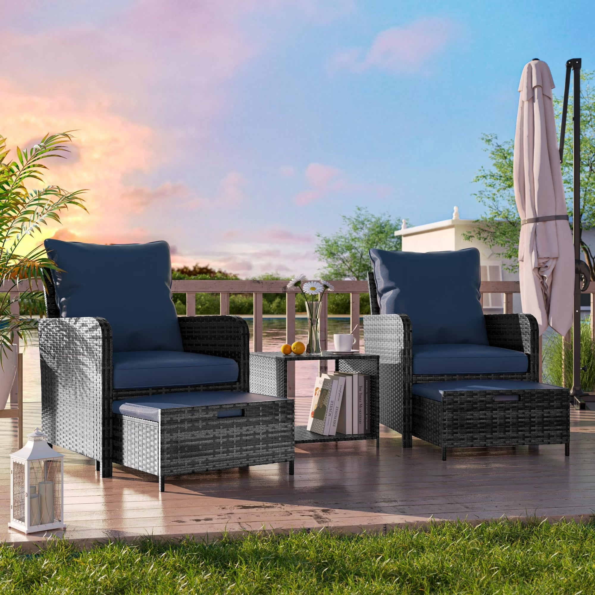 UDPATIO Balcony Furniture 5 Piece Patio Furniture Set, Outdoor Patio Chair , Navy