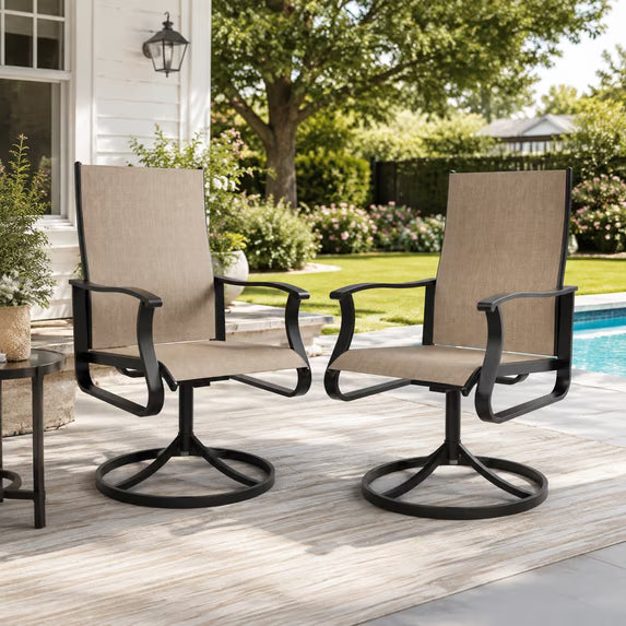 UDPATIO Low Back Outdoor Dining Chair Set of 2, 360°Swivel Patio Chair Outside for Lawn Garden Backyard Deck, Brown