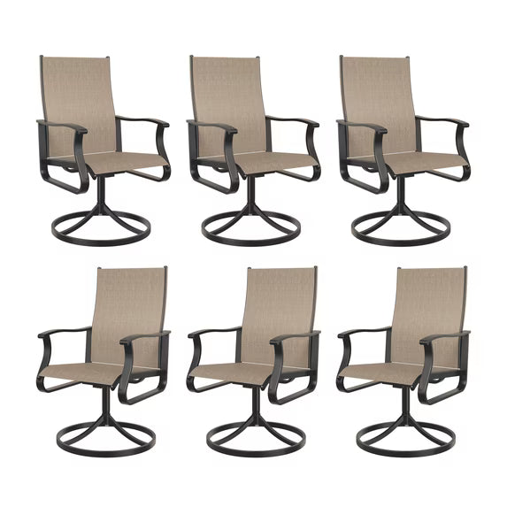 UDPATIO Low Back Outdoor Dining Chair Set of 6, 360°Swivel Patio Chair Outside for Lawn Garden Backyard Deck, Brown