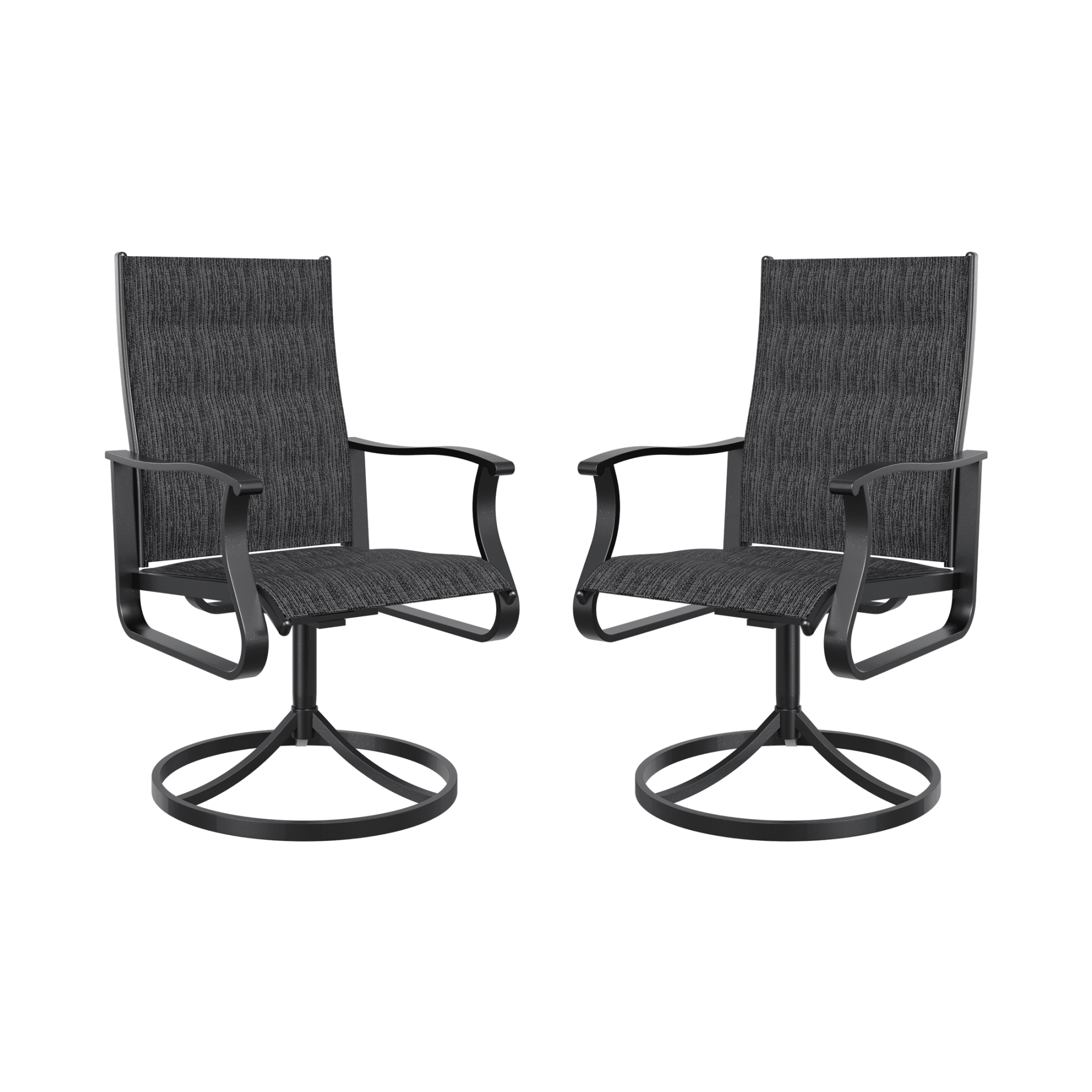 UDPATIO Low Back Swivel Patio Chairs Set of 2, Padded Outdoor Textilene Dining Chairs, All Weather Metal Outside Chair for Lawn Garden Deck, Dark Grey