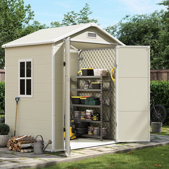 UDPATIO Outdoor Resin Storage Shed 6x4.5 FT, Resin Garden Shed with Lockable Door for Backyard, Patio,Lawn, Grey White