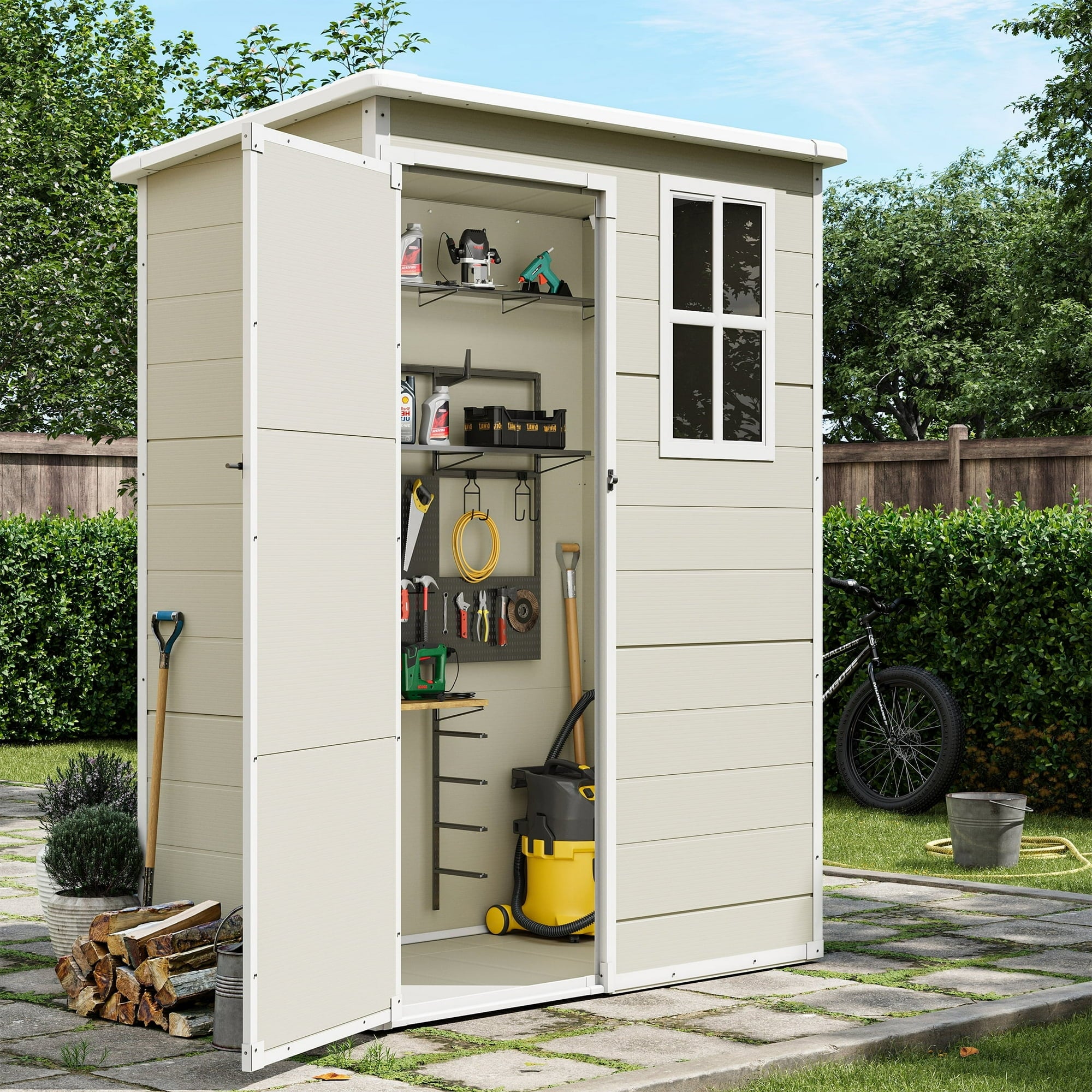 UDPATIO Outdoor Storage Shed 5x3 FT, Resin Garden Shed for Backyard, Patio, Lawn, Sandstone