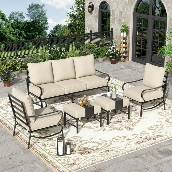 UDPATIO Patio Furniture Set,Metal Patio Furniture Sets,Beige Modern Outdoor Furniture,5 Piece Outdoor Patio Furniture with 5.75" Extra Thick Cushion for Backyard,Garden(Include Waterproof Covers)