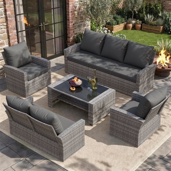 UDPATIO 5-piece Wicker Patio Furniture Set, Multiple Combination Conversation Set, Gray PE Rattan Patio Sofa Set for Balcony, Backyard, Gray