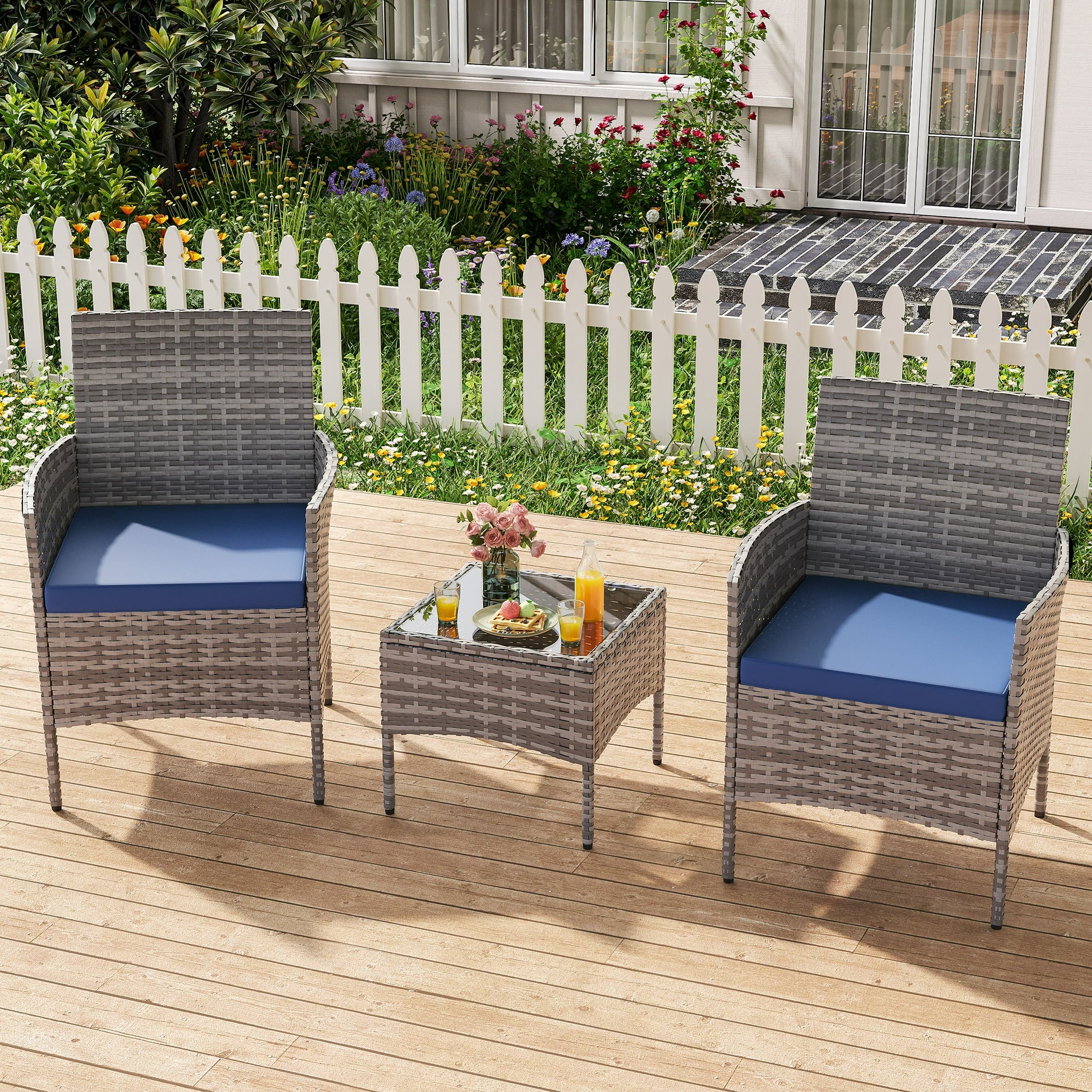 UDPATIO Furniture Set 3 Pieces Patio Rattan Wicker Chairs,Patio Porch Outdoor Furniture Set with Chairs(NA)