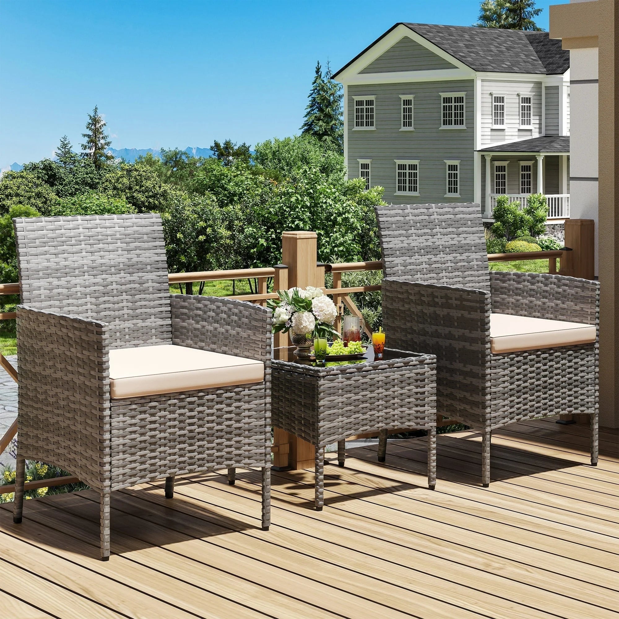 UDPATIO Furniture Set 3 Pieces Patio Rattan Wicker Chairs,Patio Porch Outdoor Furniture Set with Chairs(BE)