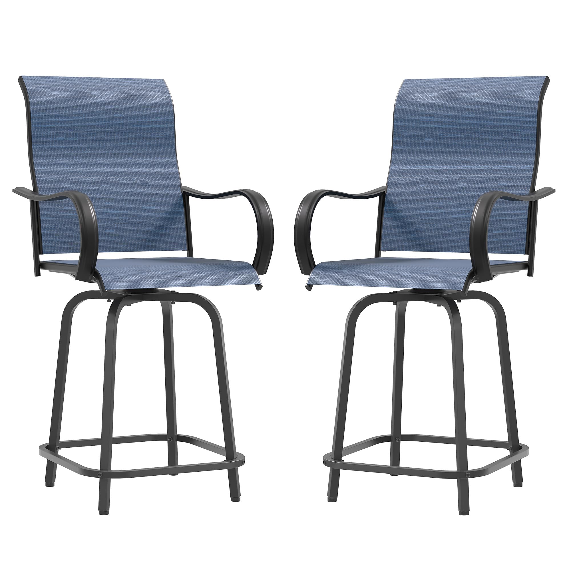 UDPATIO Outdoor Swivel Bar Stools Set of 2,Outdoor High Bistro Stools with Waterproof Textile Fabric,Armrest,Footrest,All Weather Bar Height Patio Chairs for Poolside, Garden, Backyard,Blue