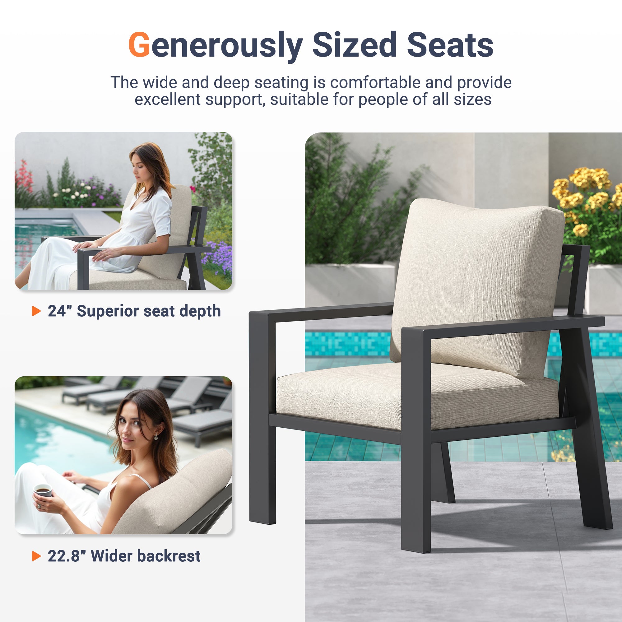 UDPATIO Aluminum Patio Furniture Set, 4 Pieces Sectional Metal Conversation Sofa Modern Seating Set with Coffee Table for Outdoor Garden Backyard, Beige