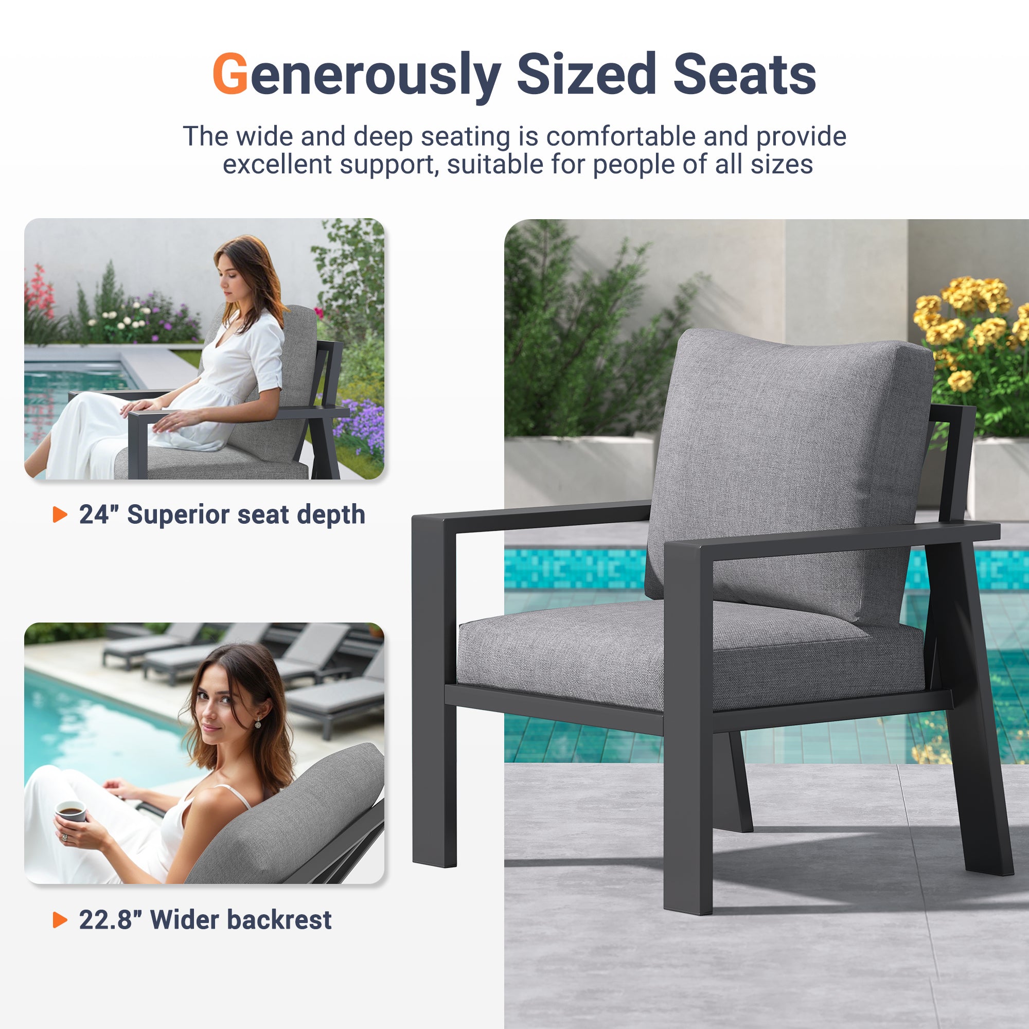 UDPATIO Aluminum Patio Furniture Set, 5 Pieces Sectional Metal Conversation Sofa Modern Seating Set with Coffee Table for Outdoor Garden Backyard, Dark Grey