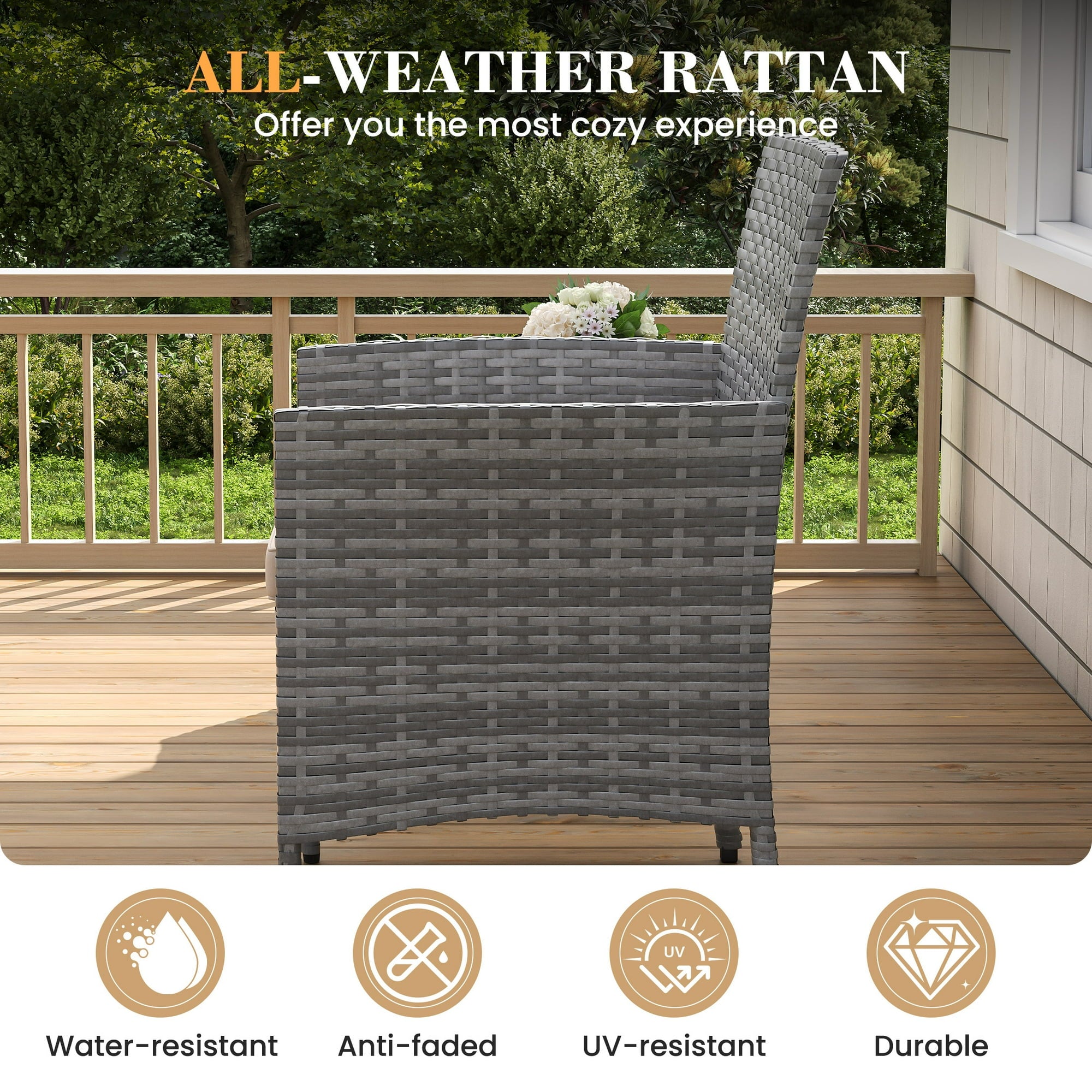 UDPATIO Furniture Set 3 Pieces Patio Rattan Wicker Chairs,Patio Porch Outdoor Furniture Set with Chairs,GR