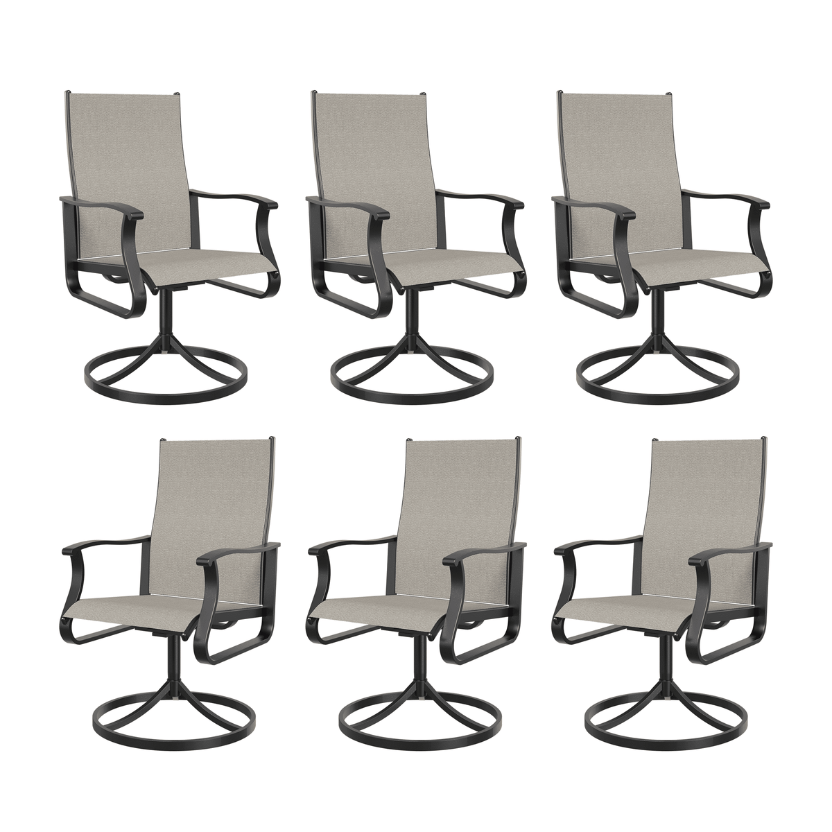 UDPATIO Low Back Outdoor Dining Chair Set of 6, 360° Swivel Patio Chair Outside for Lawn Garden Backyard Deck, Beige